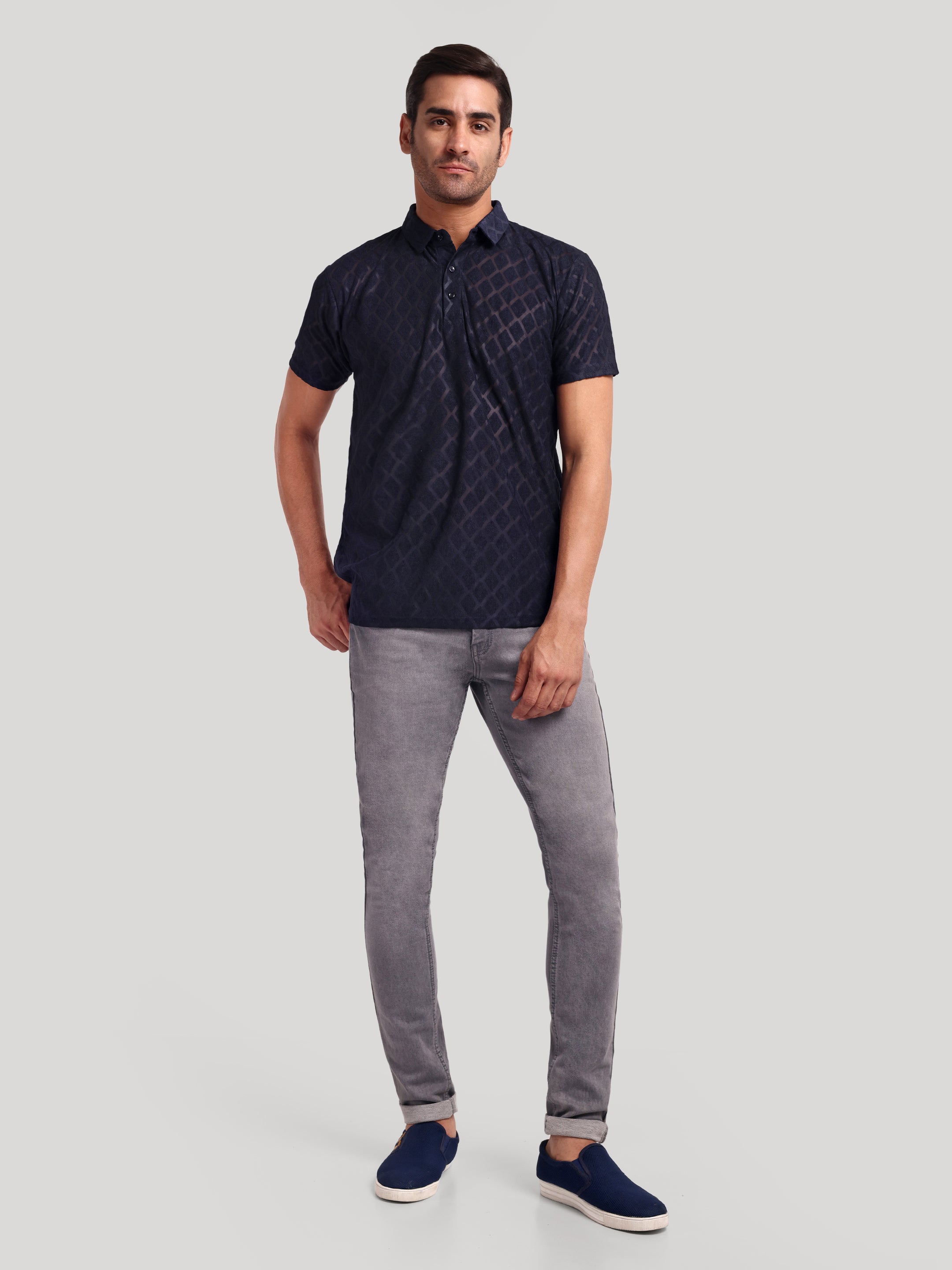 Luxurit Self Design Polo Neck Cotton Men's T-Shirt