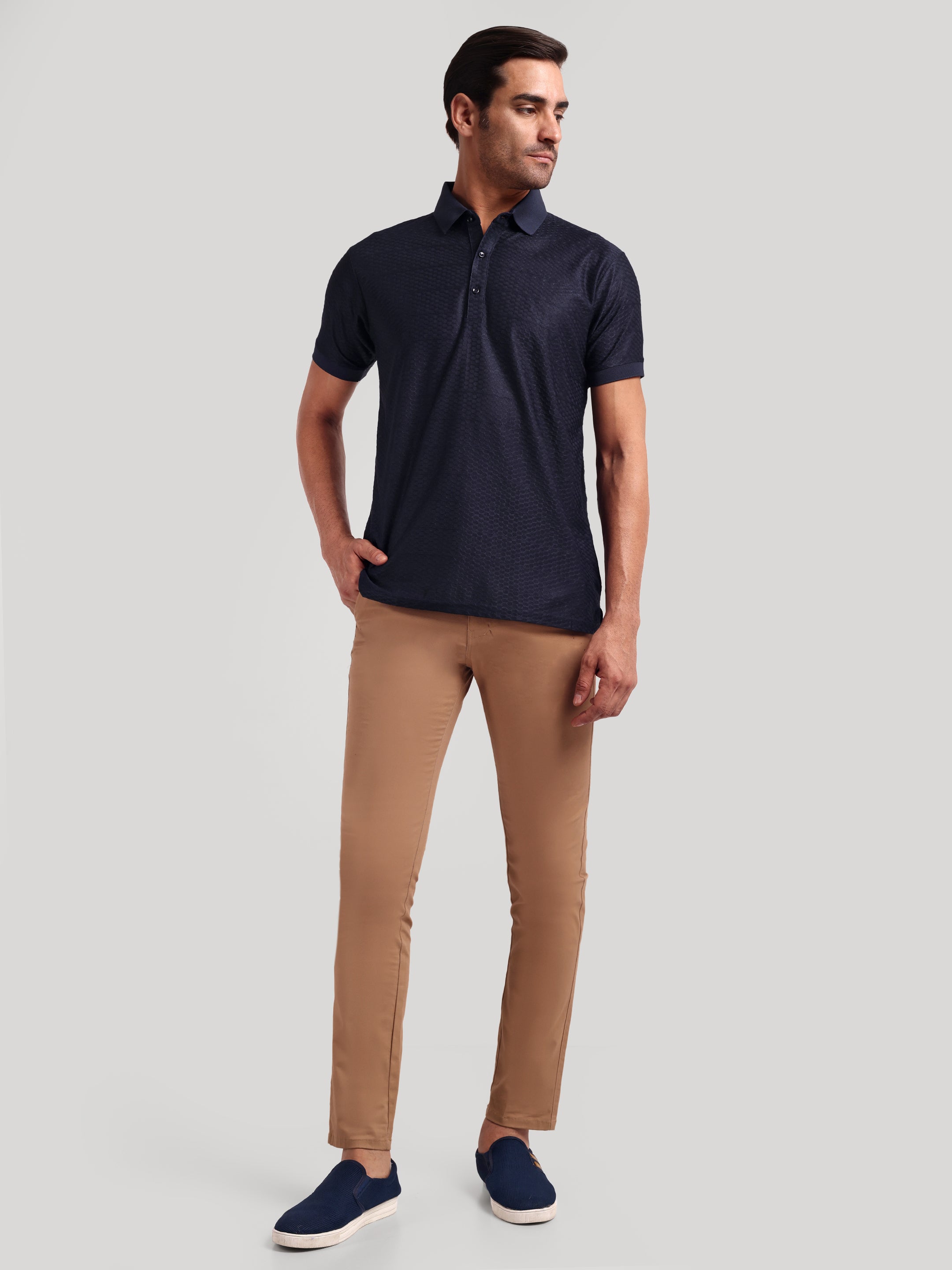 Luxurit Geometric Design Polo Neck Cotton Men's T-Shirt