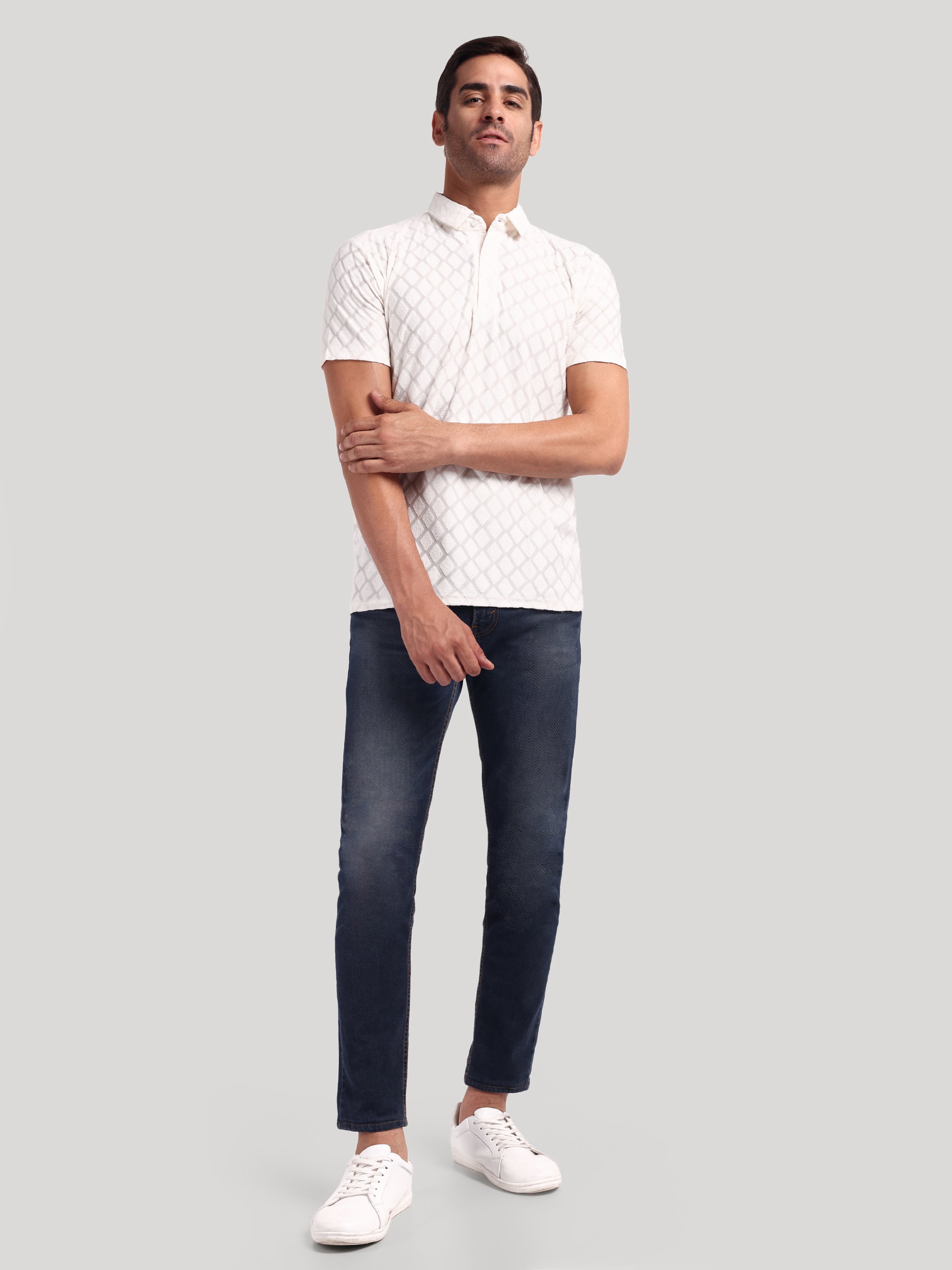 Luxurit Self Design Polo Neck Cotton Men's T-Shirt