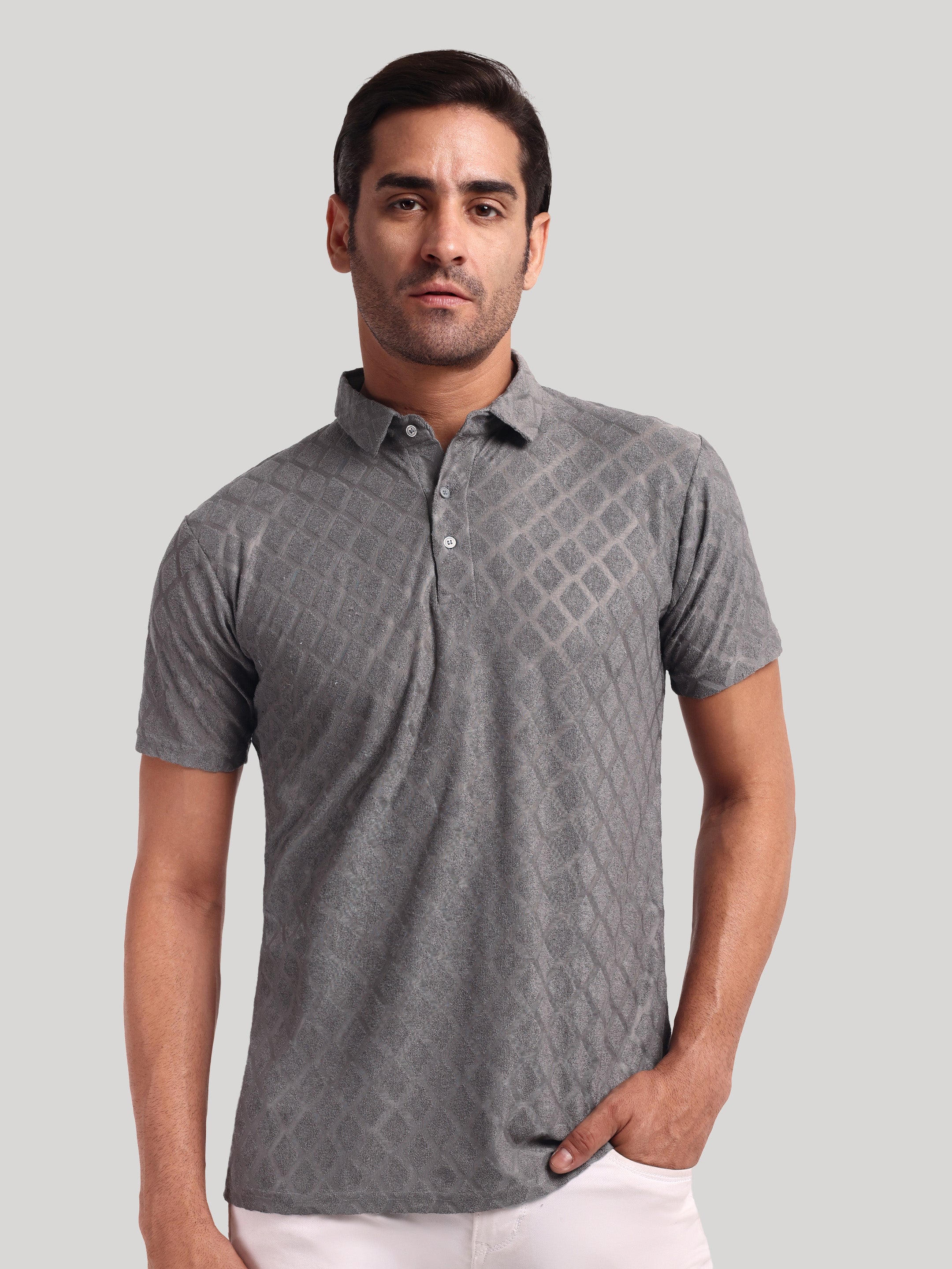 Luxurit Self Design Polo Neck Cotton Men's T-Shirt