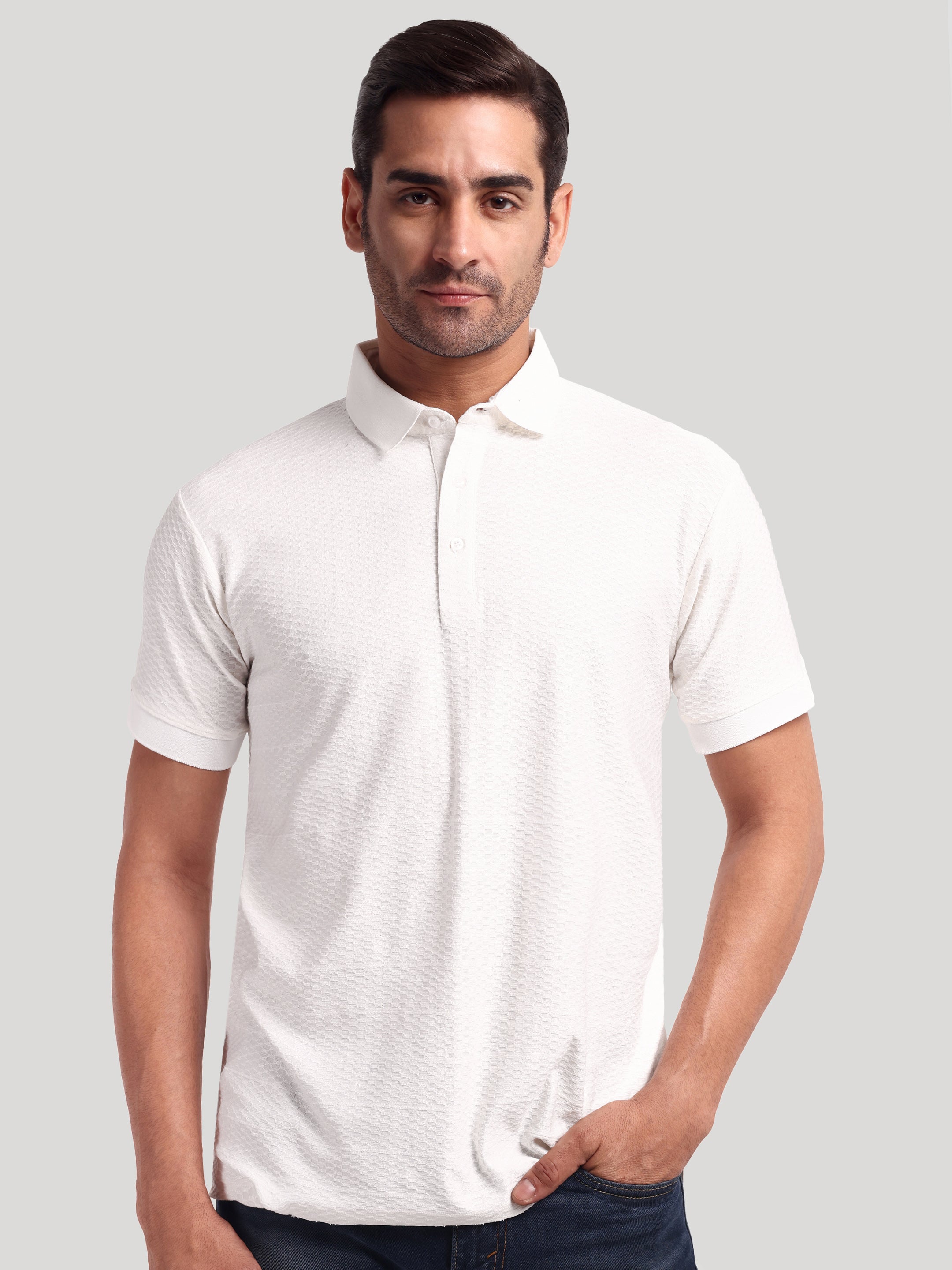 Luxurit Geometric Design Polo Neck Cotton Men's T-Shirt