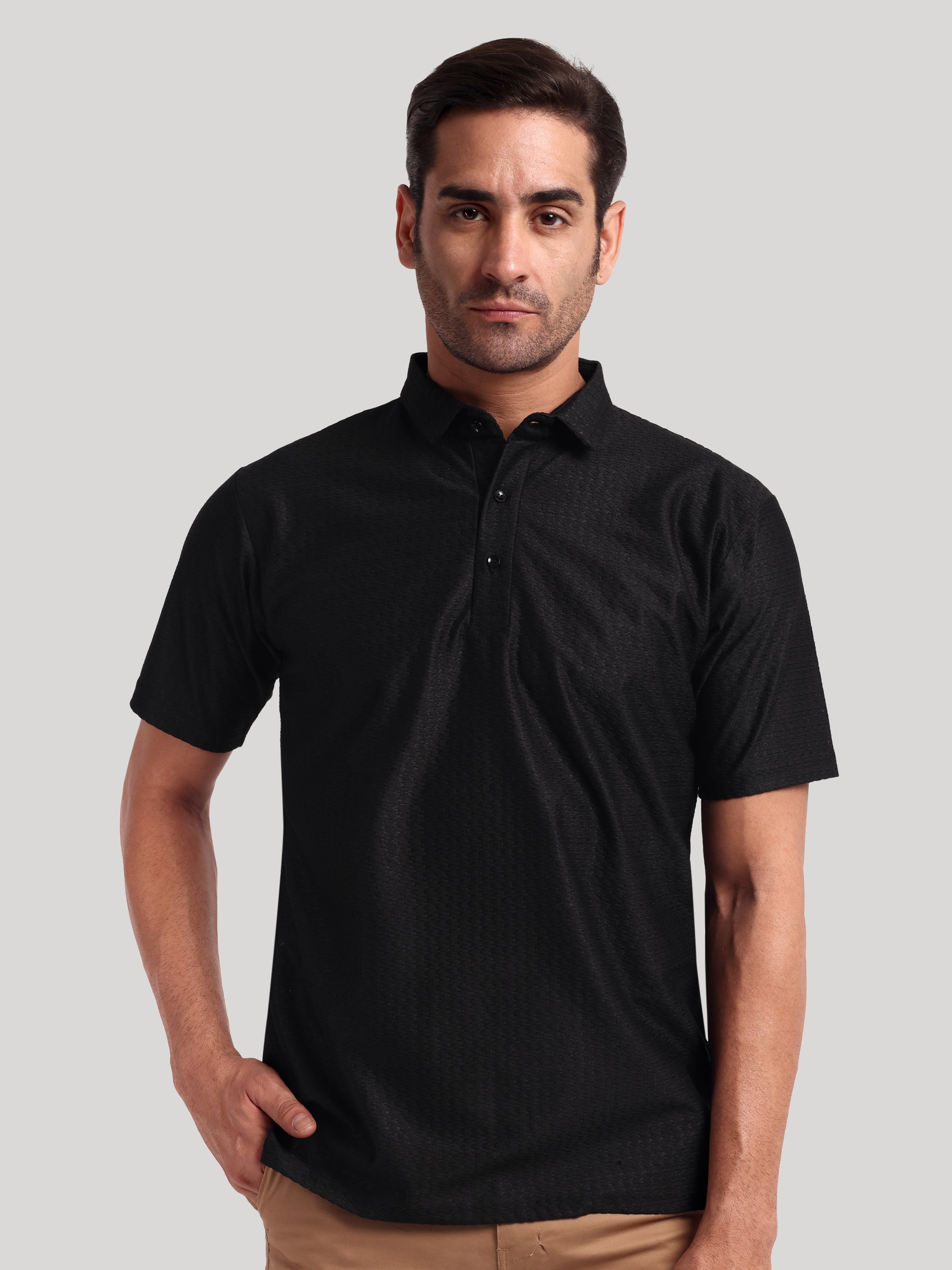 Luxurit Knitted Textured Cotton Fit Polo Men's T-Shirt
