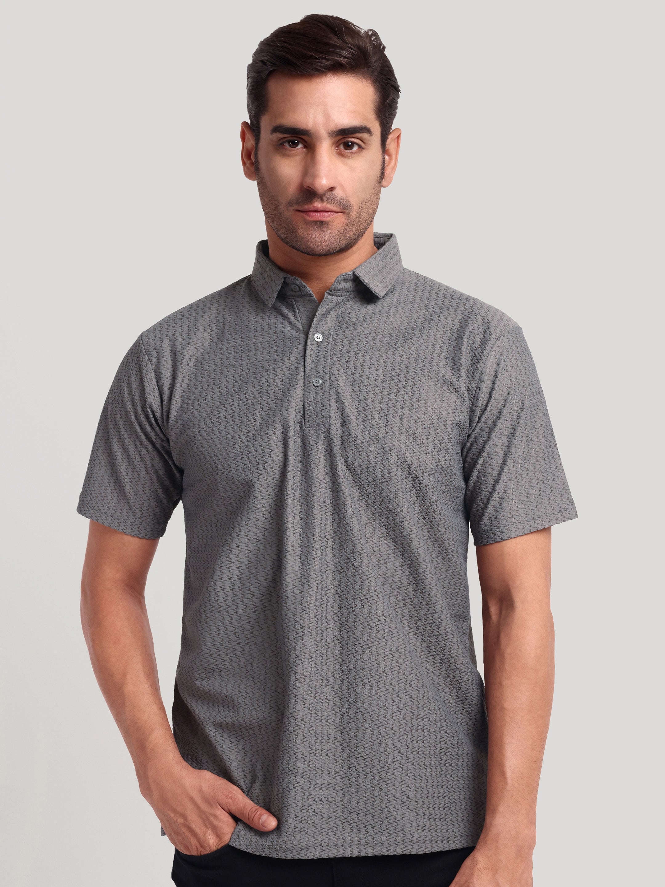 Luxurit Knitted Textured Cotton Fit Polo Men's T-Shirt