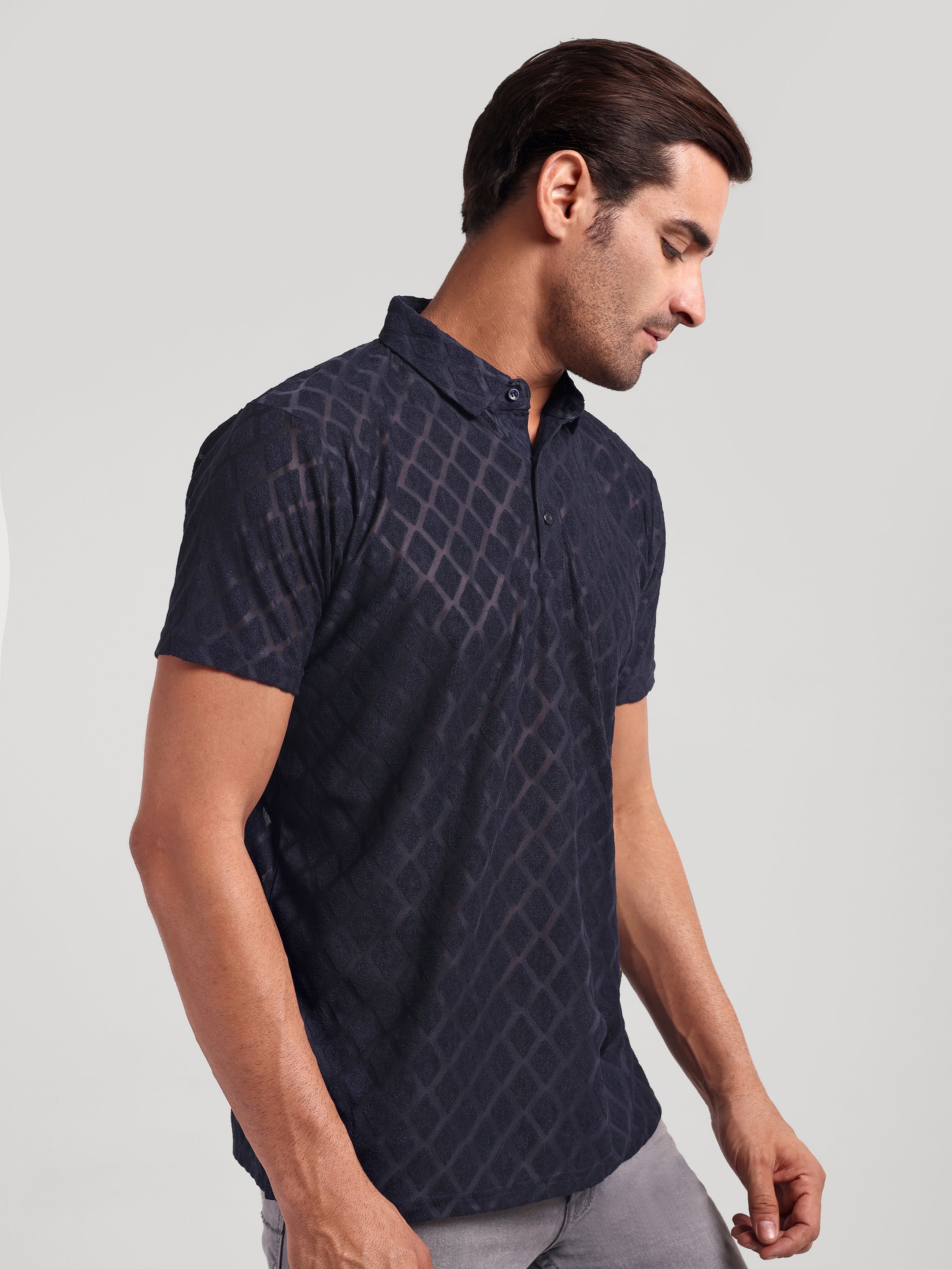 Luxurit Self Design Polo Neck Cotton Men's T-Shirt