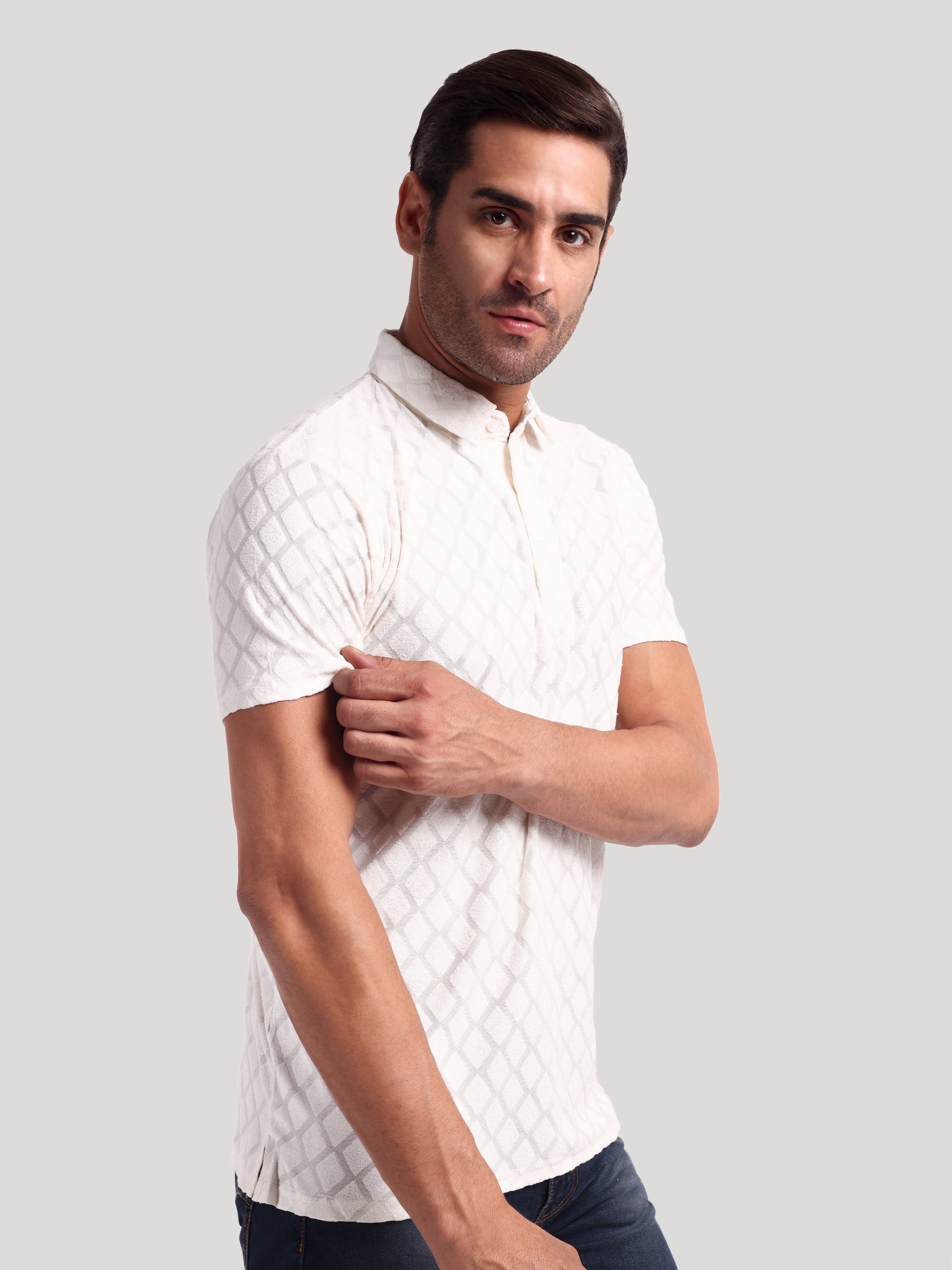 Luxurit Self Design Polo Neck Cotton Men's T-Shirt