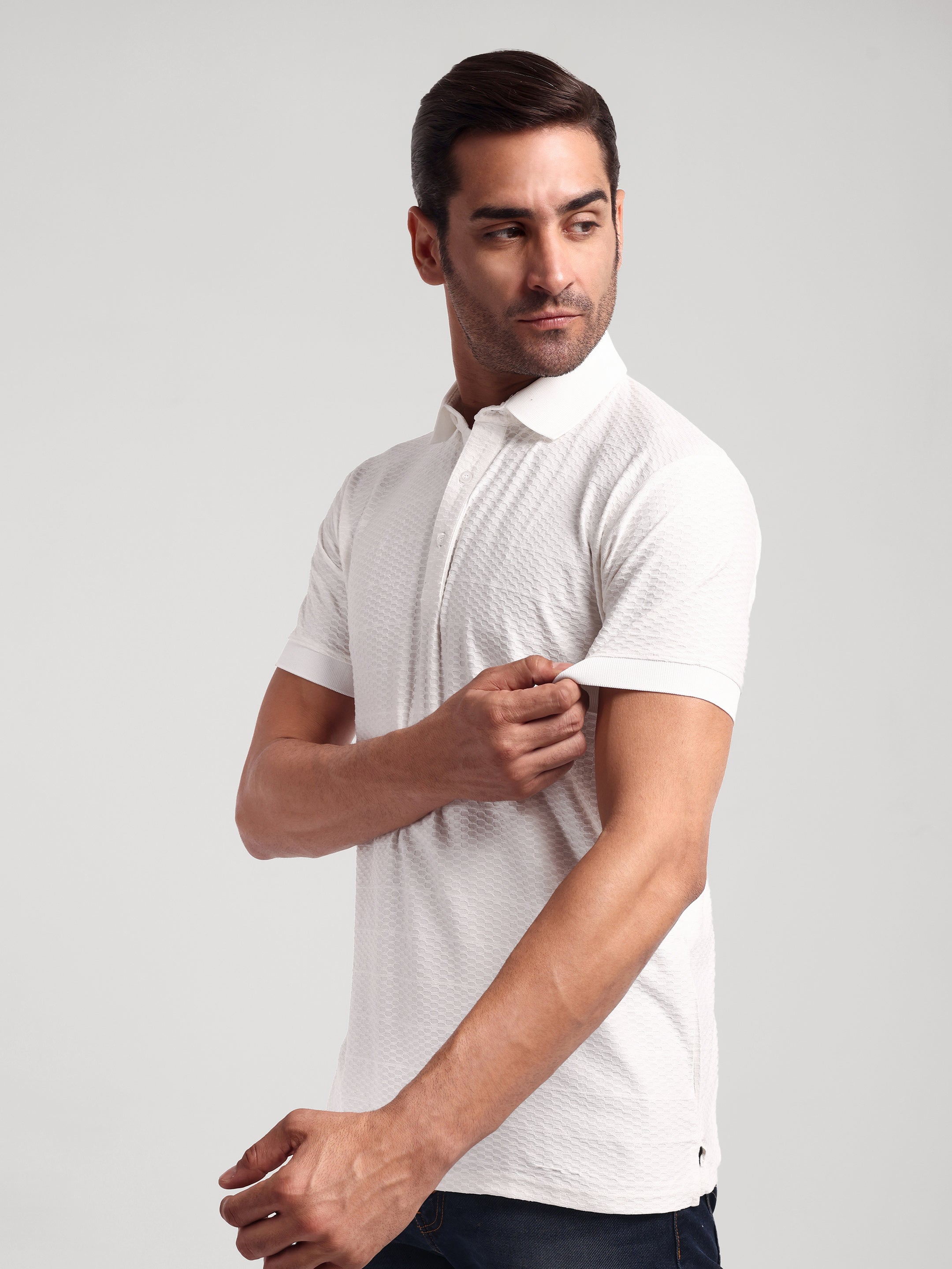 Luxurit Geometric Design Polo Neck Cotton Men's T-Shirt