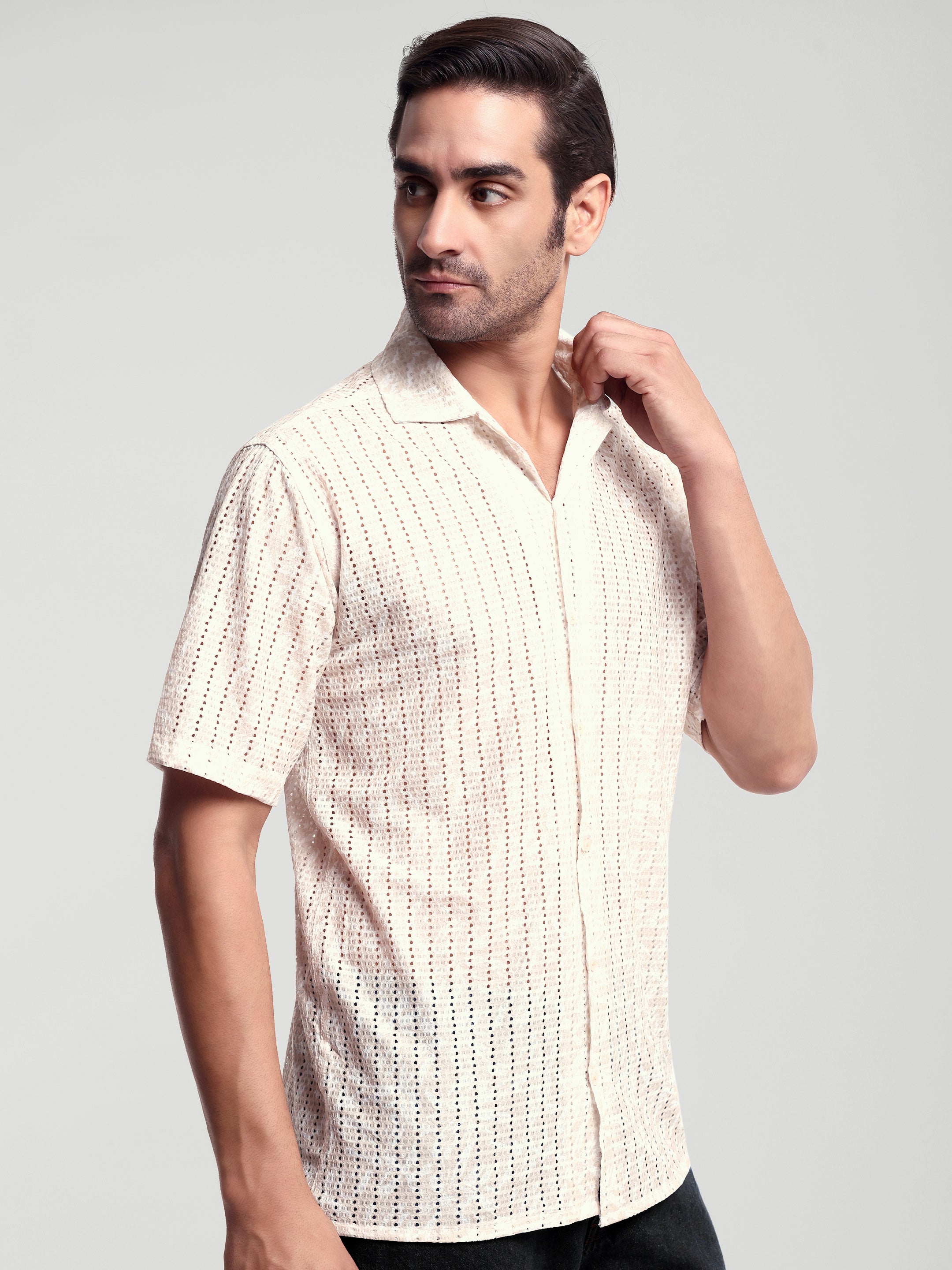 Luxurit Men's Self Design Casual Beige Color Shirt