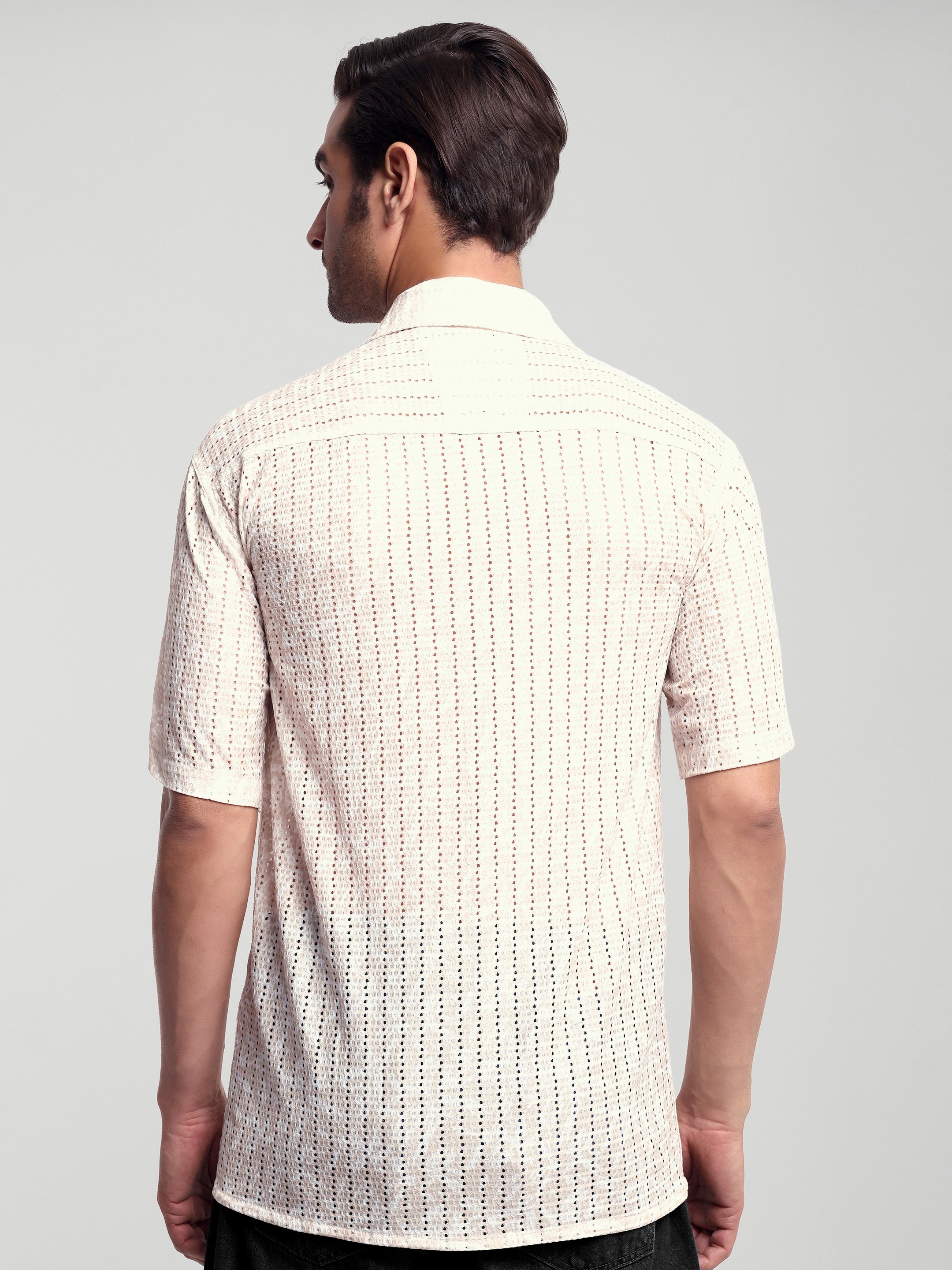 Luxurit Men's Self Design Casual Beige Color Shirt