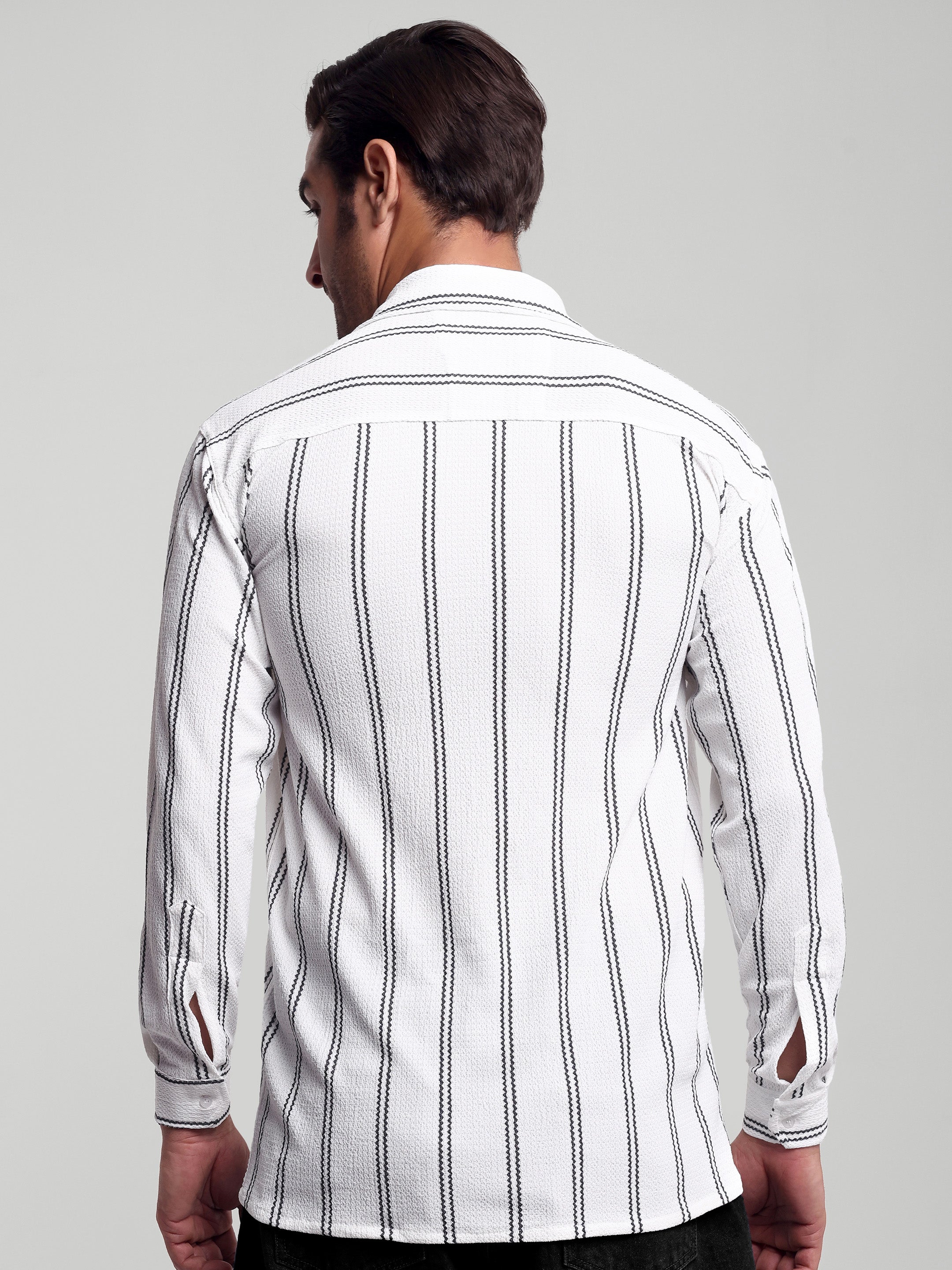 Luxurit Men Relaxed Fit Fit Striped, Self Design Button Down Collar Casual Shirt