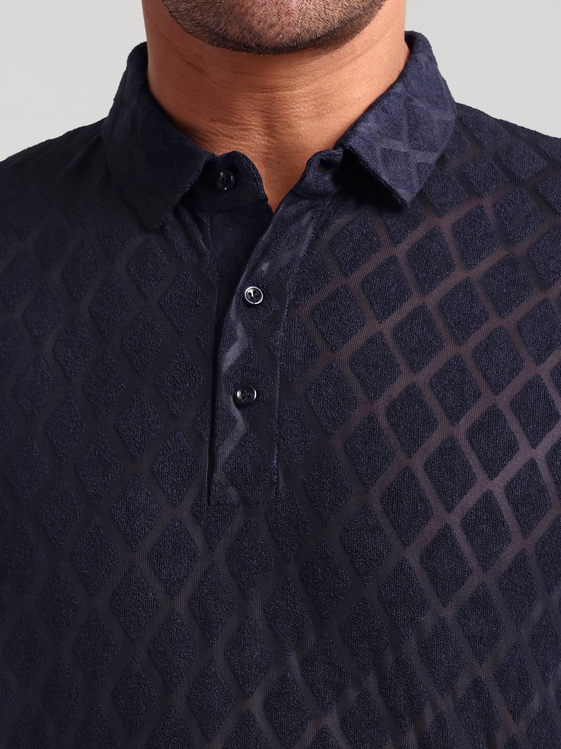 Luxurit Self Design Polo Neck Cotton Men's T-Shirt