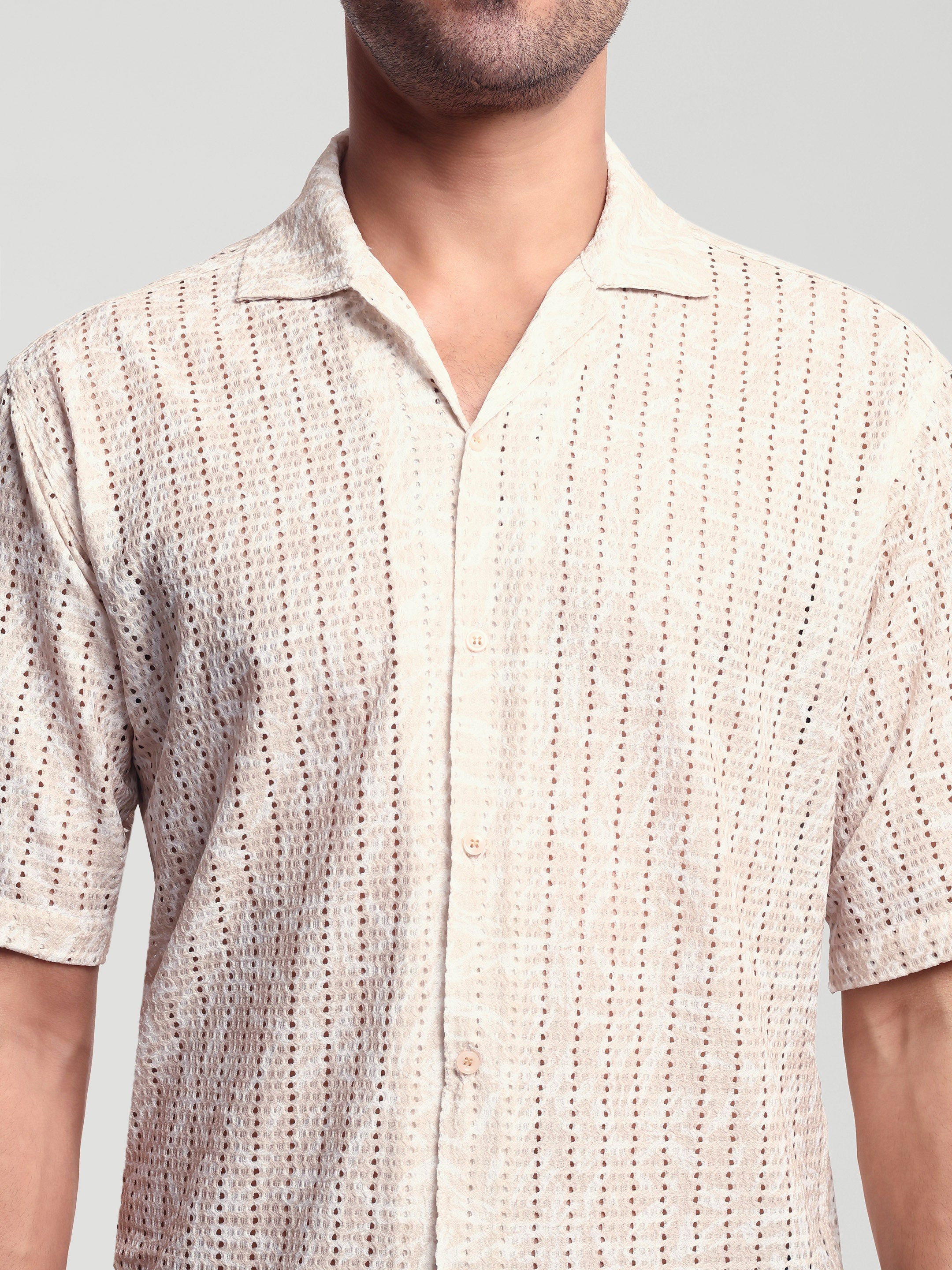 Luxurit Men's Self Design Casual Beige Color Shirt