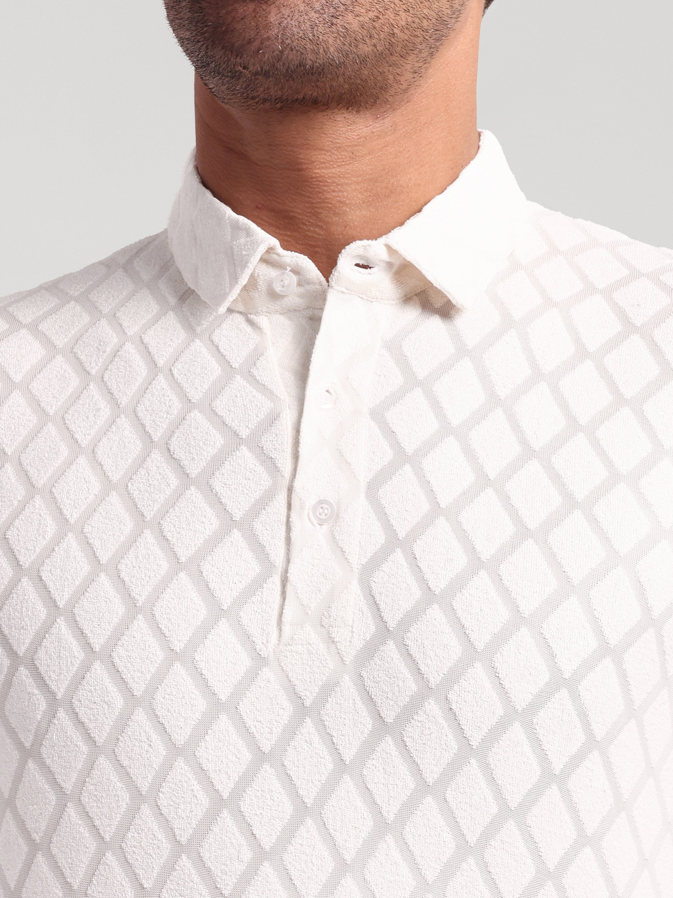 Luxurit Self Design Polo Neck Cotton Men's T-Shirt