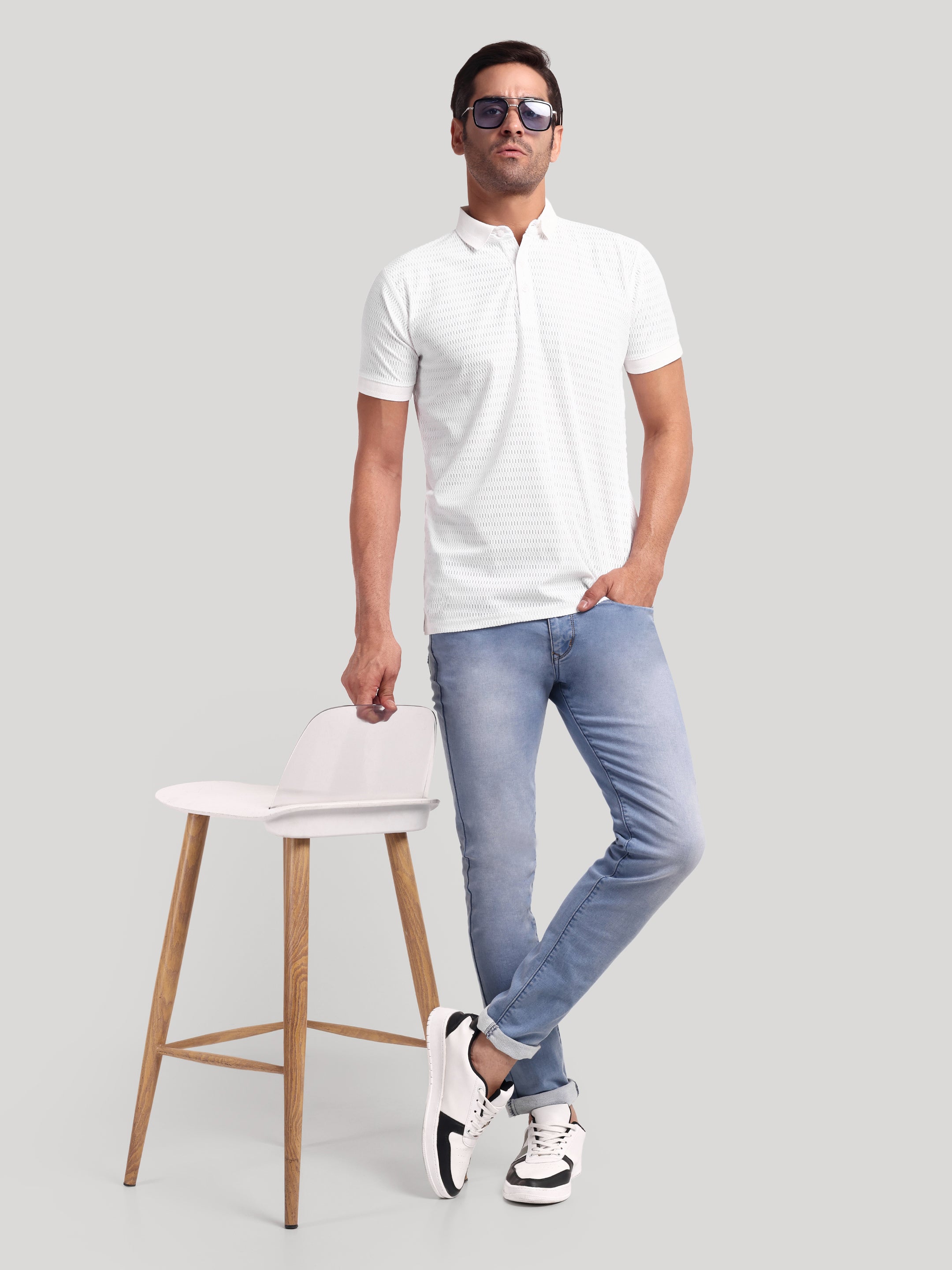 Luxurit Geometric Print Polo Neck Cotton Men's T-Shirt