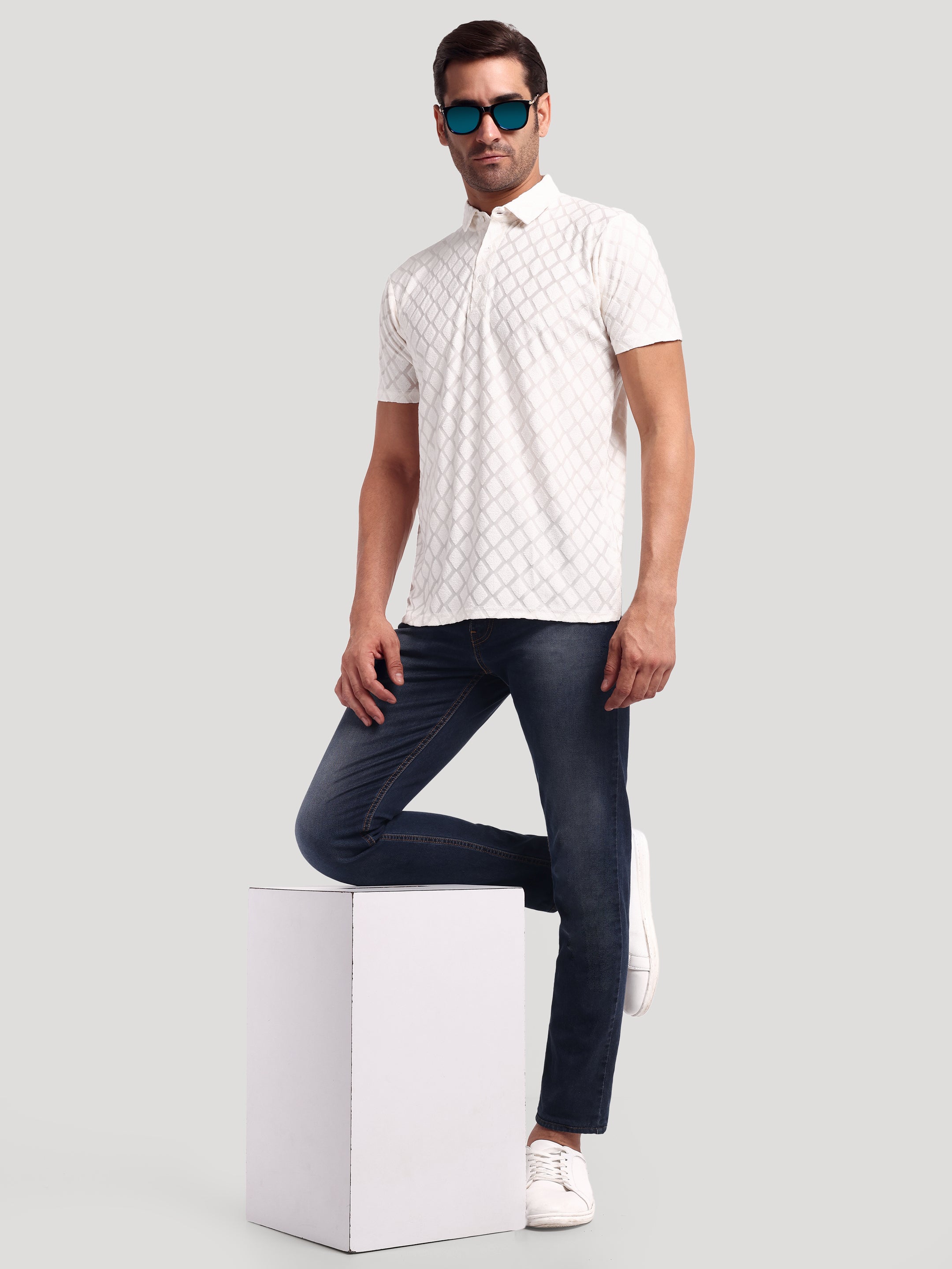 Luxurit Self Design Polo Neck Cotton Men's T-Shirt
