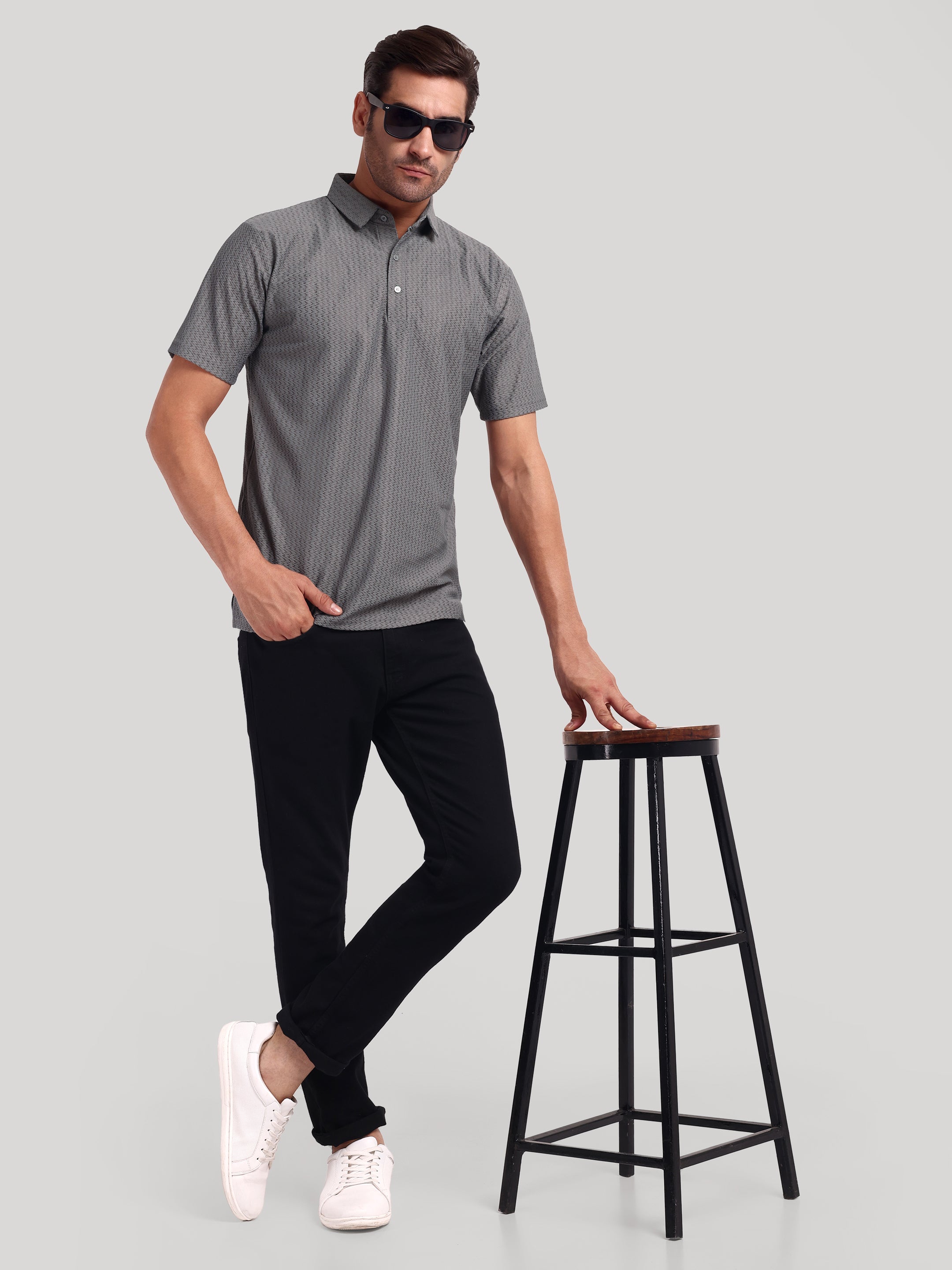 Luxurit Knitted Textured Cotton Fit Polo Men's T-Shirt