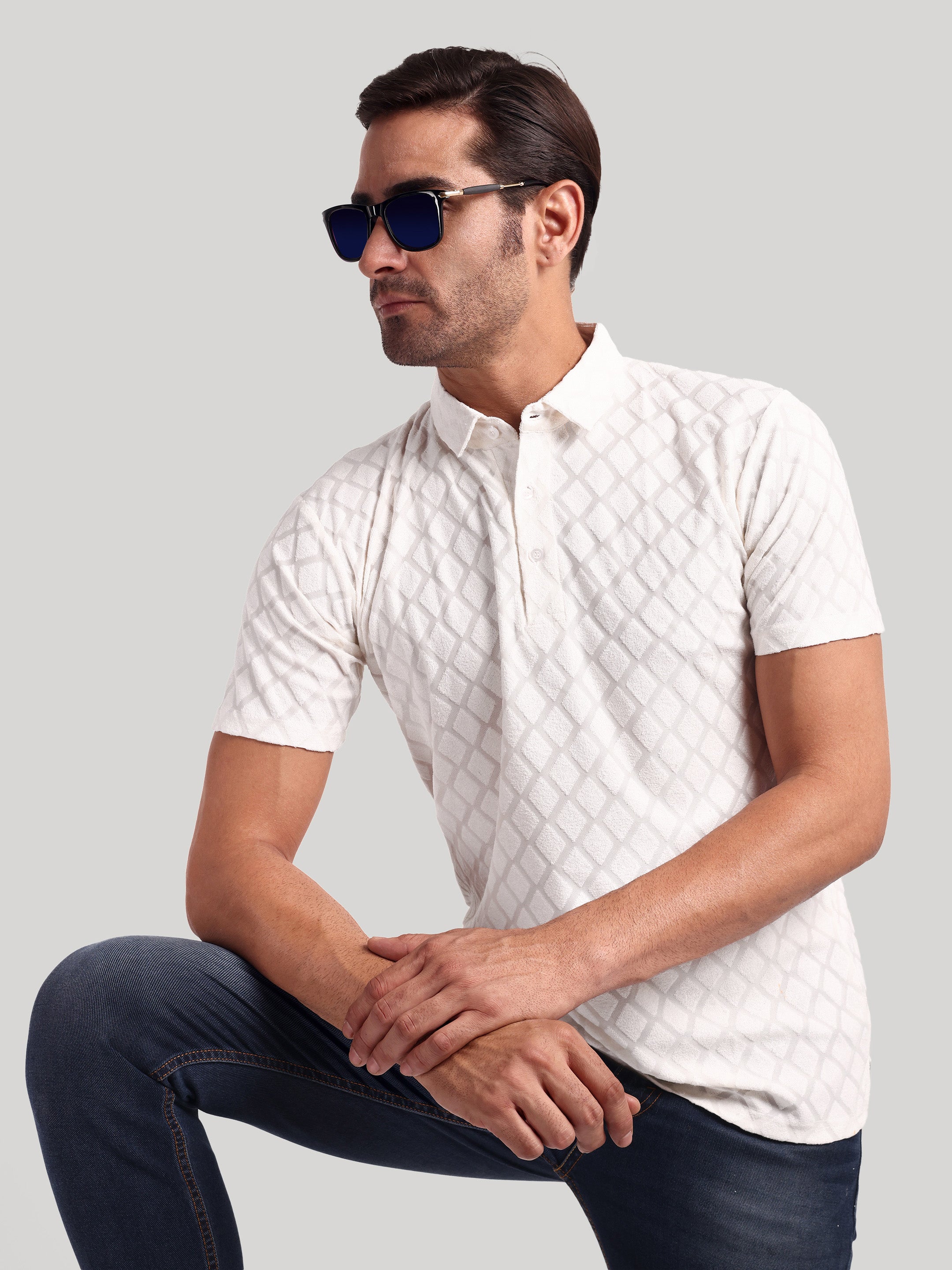 Luxurit Self Design Polo Neck Cotton Men's T-Shirt
