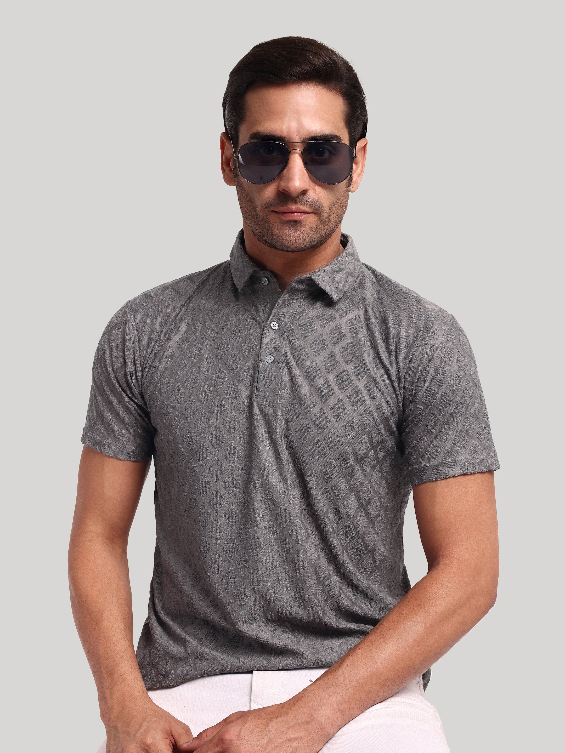Luxurit Self Design Polo Neck Cotton Men's T-Shirt