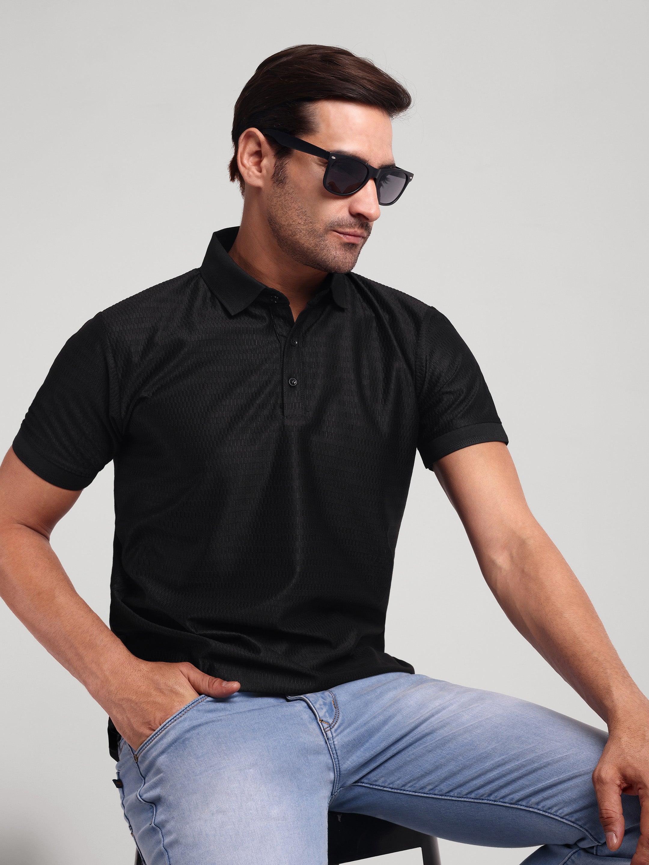 Luxurit Geometric Print Polo Neck Cotton Men's T-Shirt