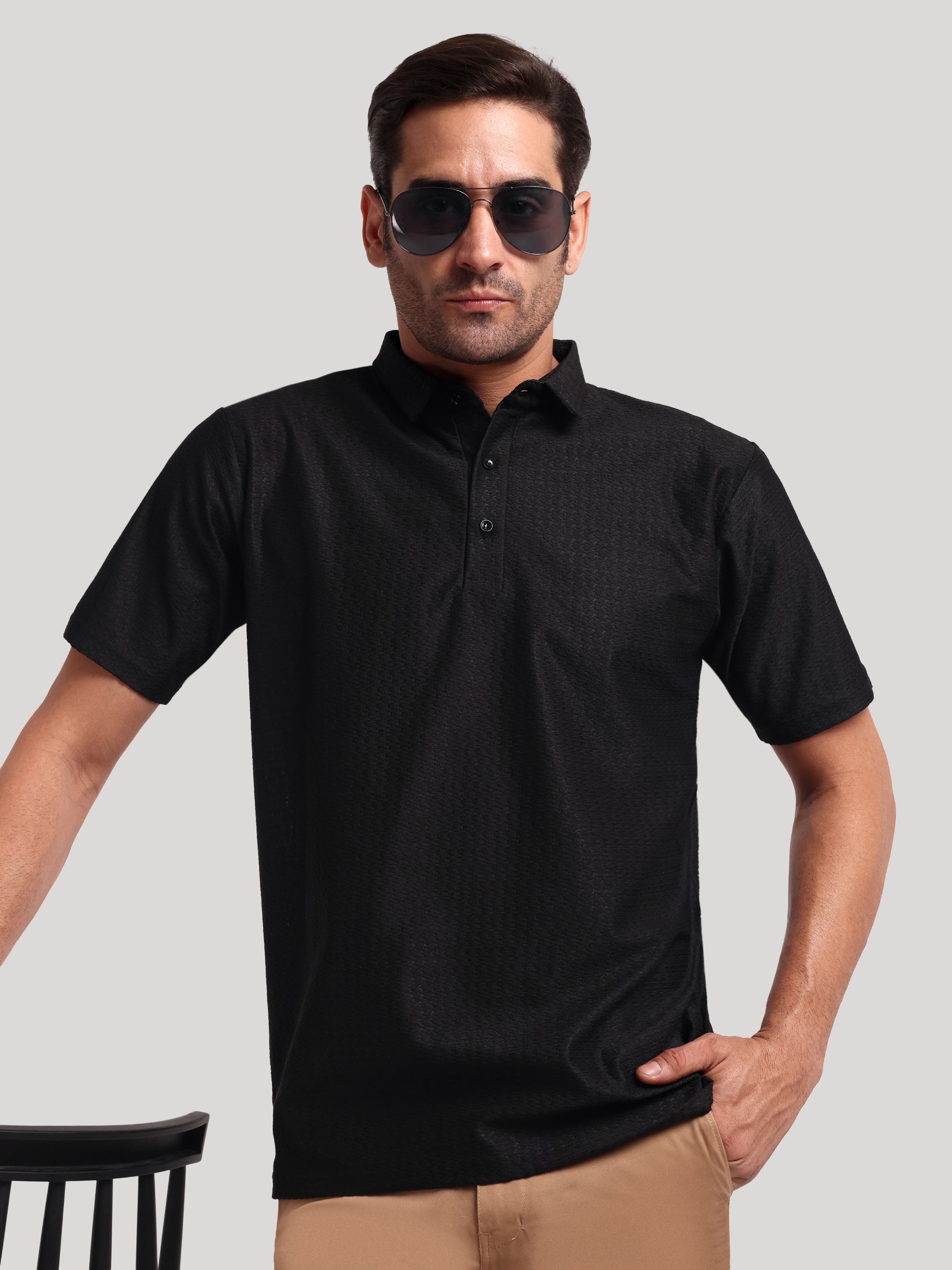 Luxurit Knitted Textured Cotton Fit Polo Men's T-Shirt