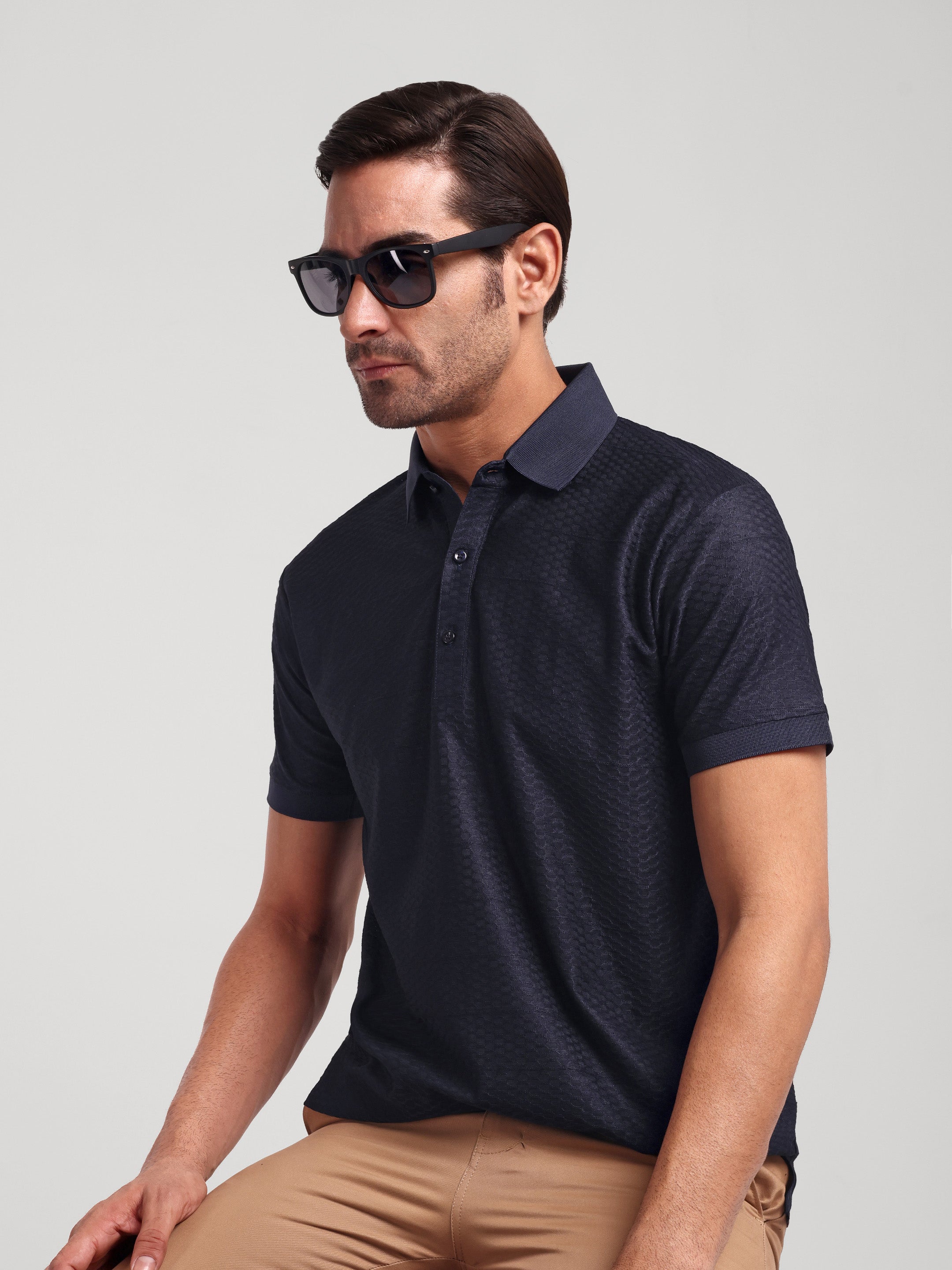 Luxurit Geometric Design Polo Neck Cotton Men's T-Shirt