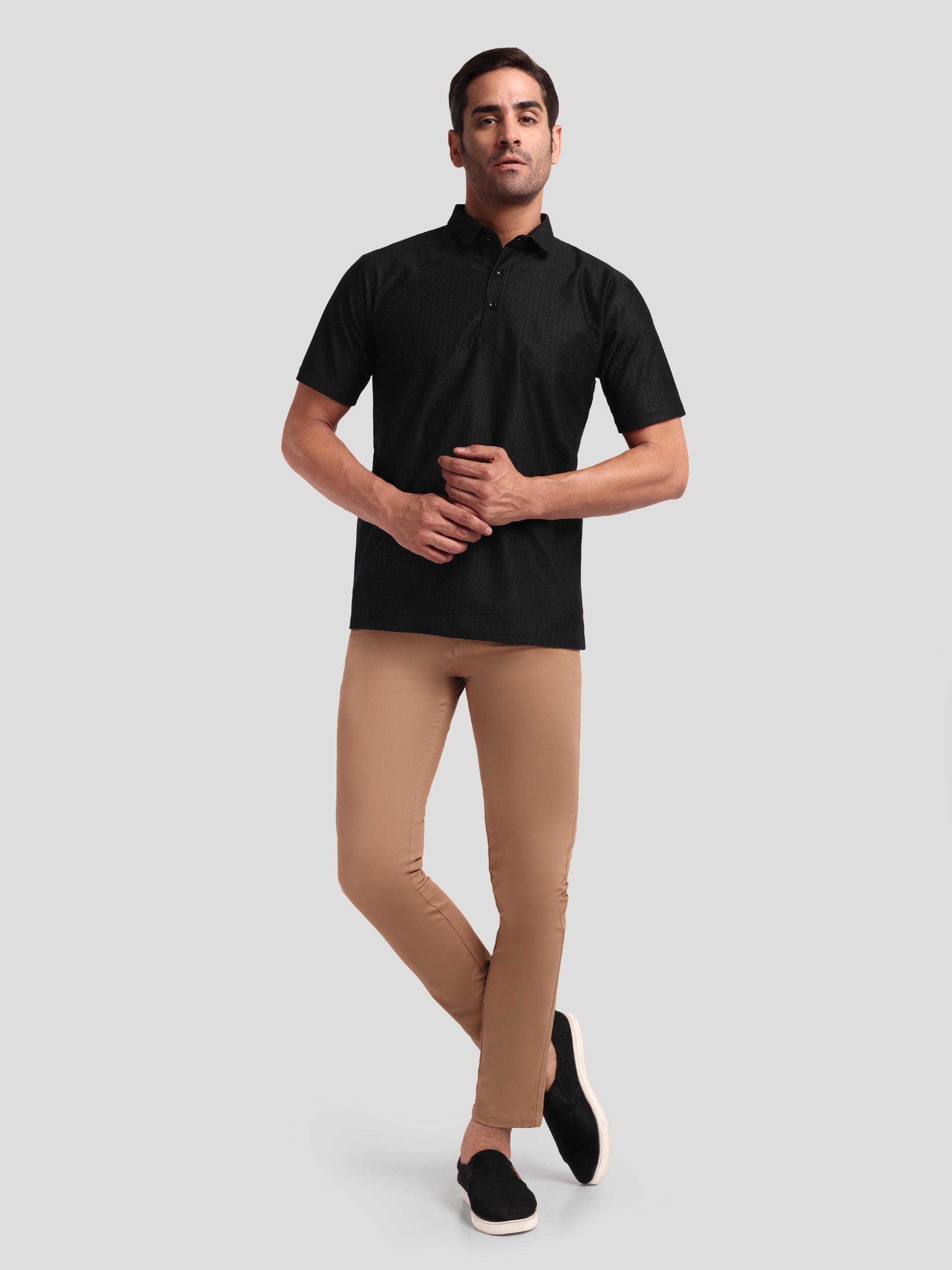 Luxurit Knitted Textured Cotton Fit Polo Men's T-Shirt