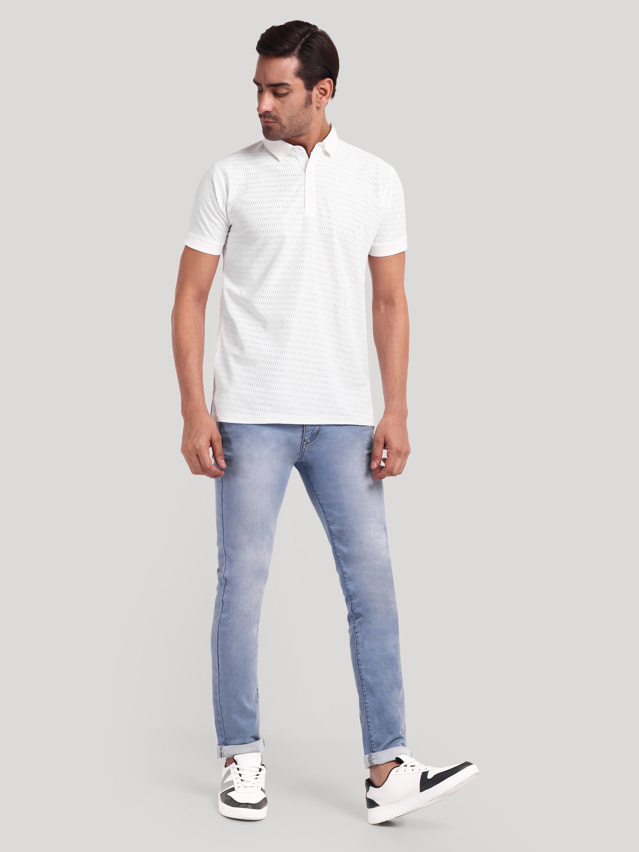 Luxurit Geometric Print Polo Neck Cotton Men's T-Shirt