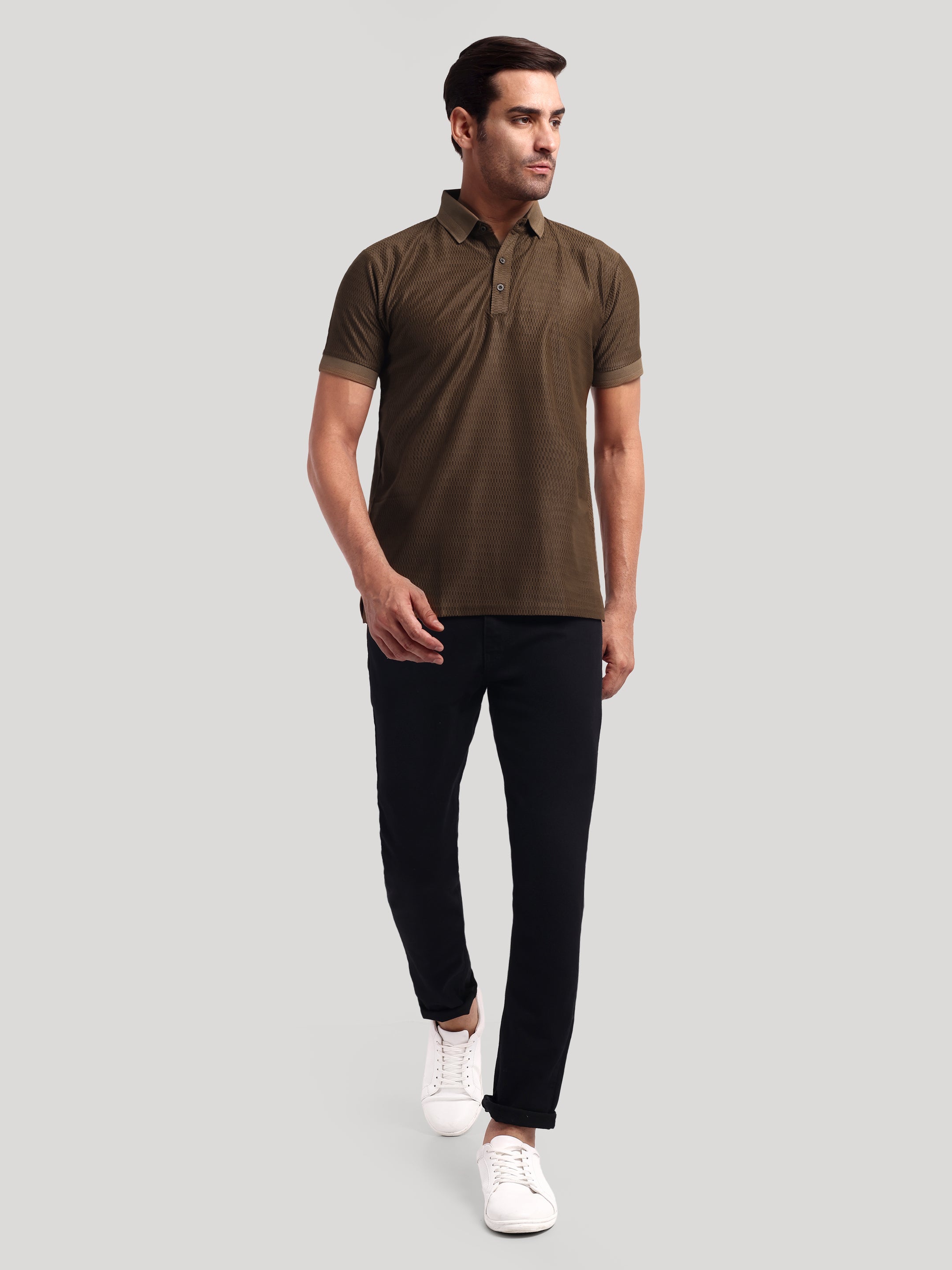 Luxurit Geometric Print Polo Neck Cotton Men's T-Shirt