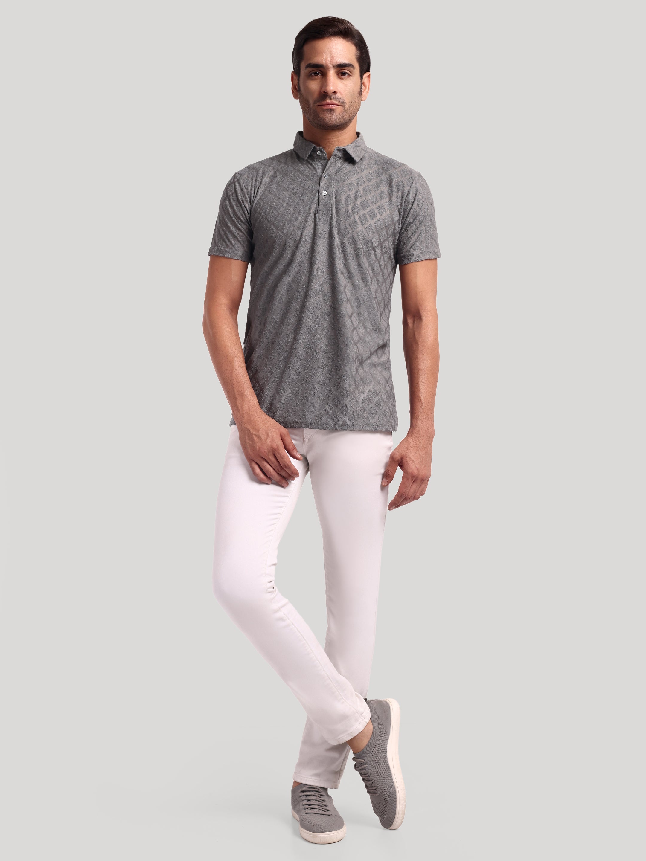 Luxurit Self Design Polo Neck Cotton Men's T-Shirt