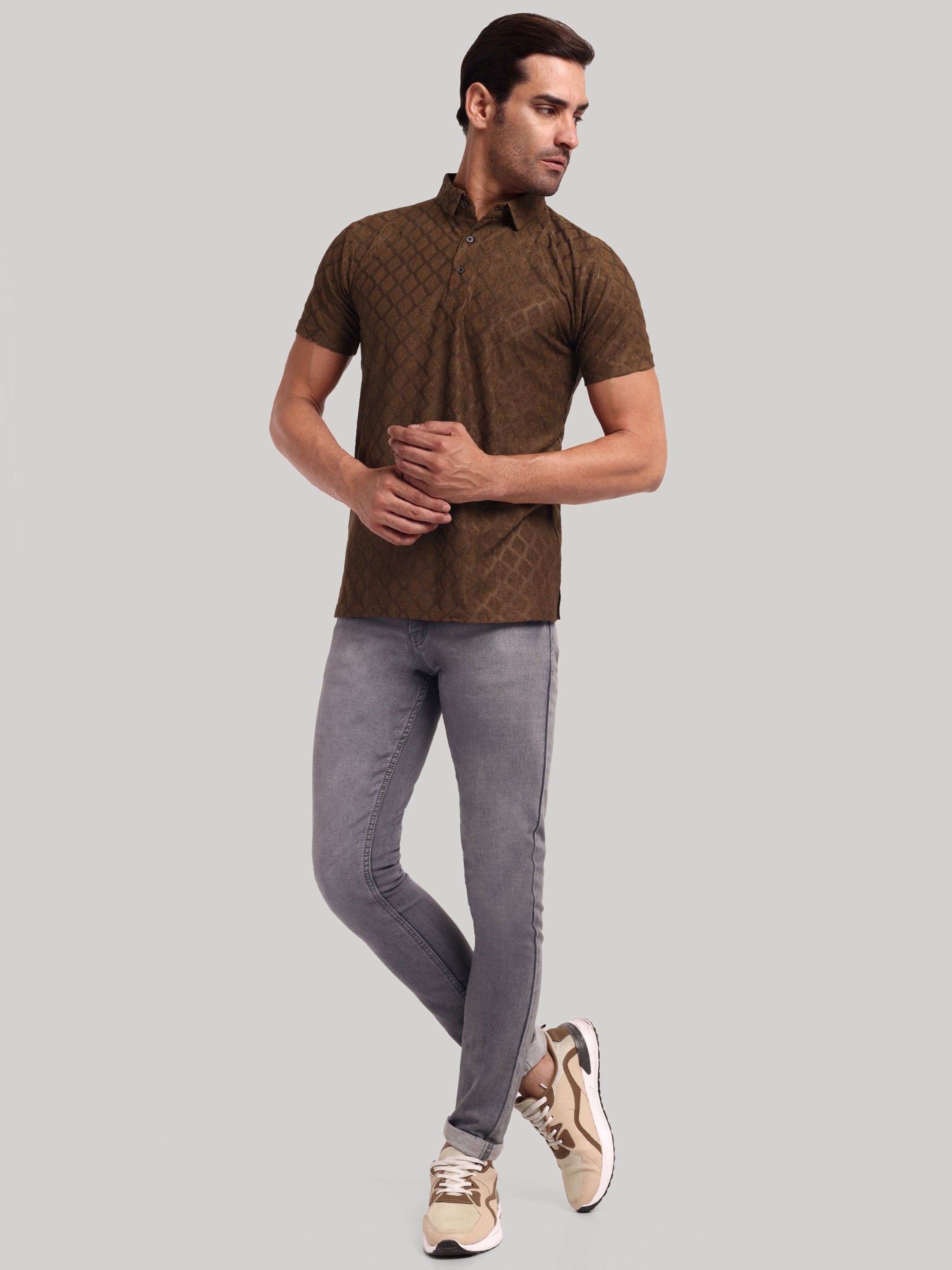 Luxurit Self Design Polo Neck Cotton Men's T-Shirt