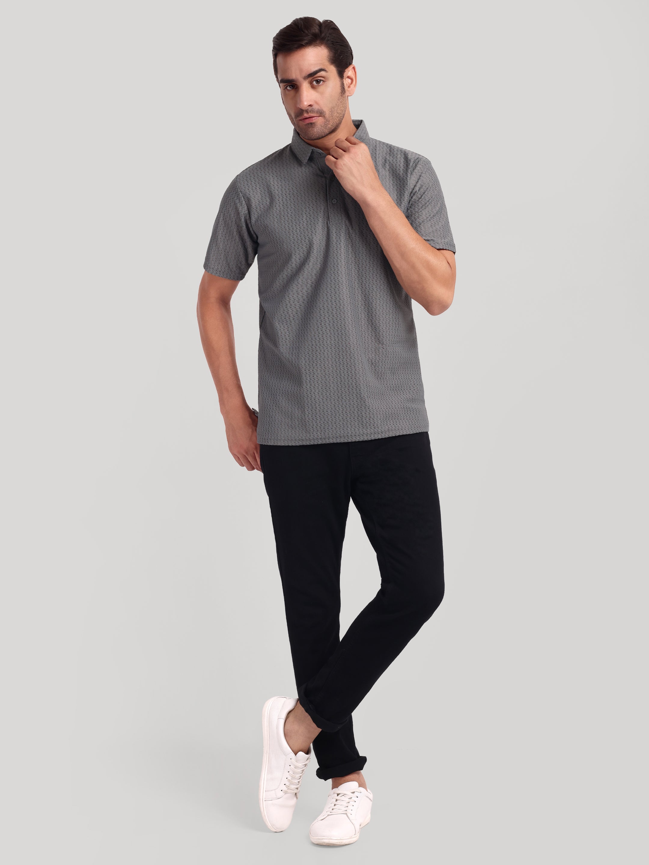 Luxurit Knitted Textured Cotton Fit Polo Men's T-Shirt