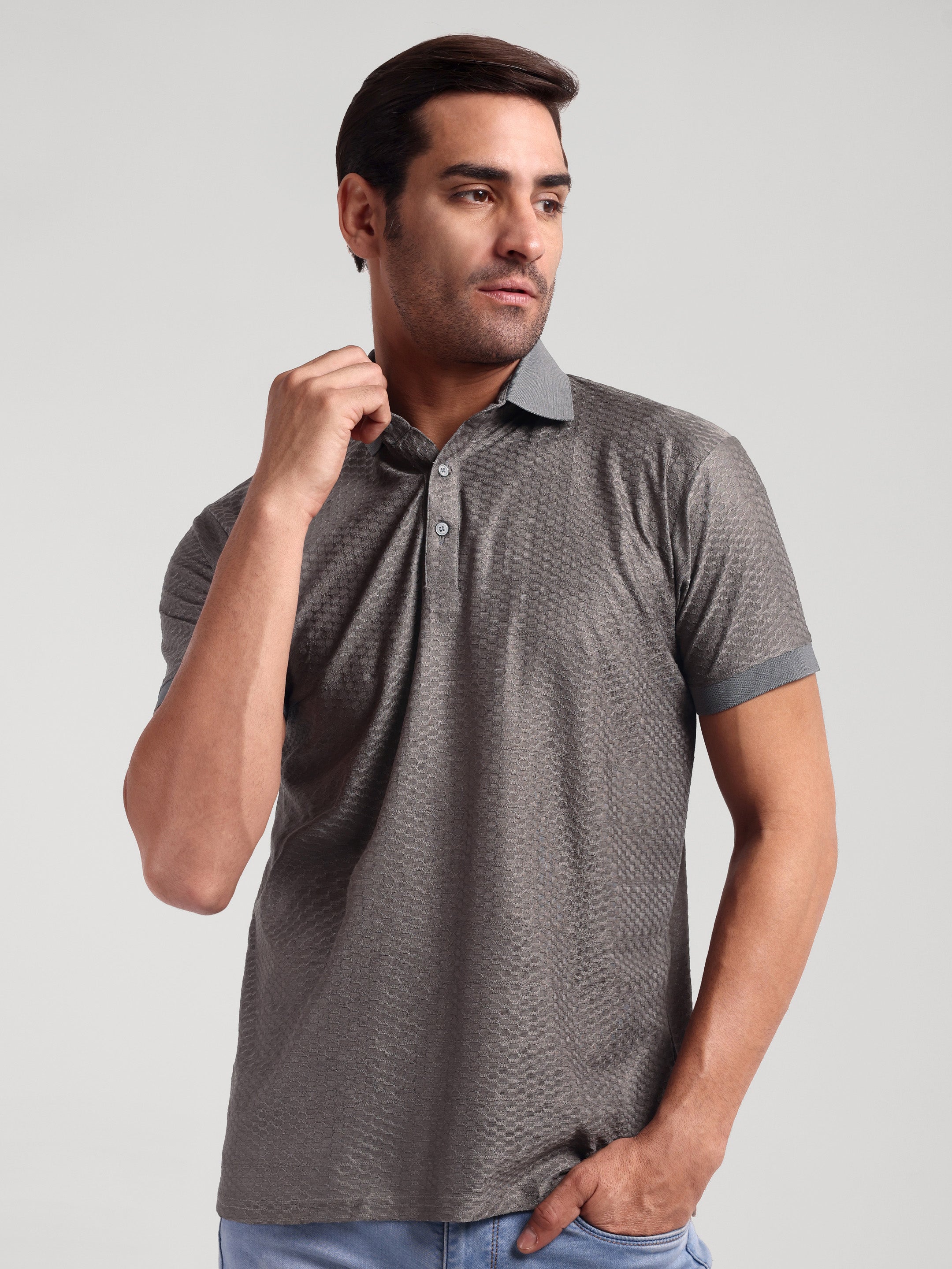 Luxurit Geometric Design Polo Neck Cotton Men's T-Shirt