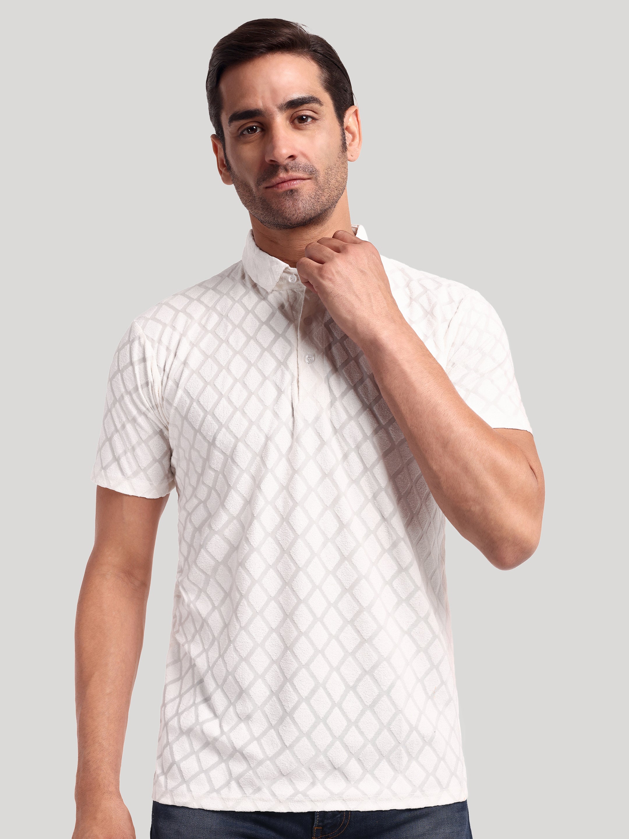 Luxurit Self Design Polo Neck Cotton Men's T-Shirt