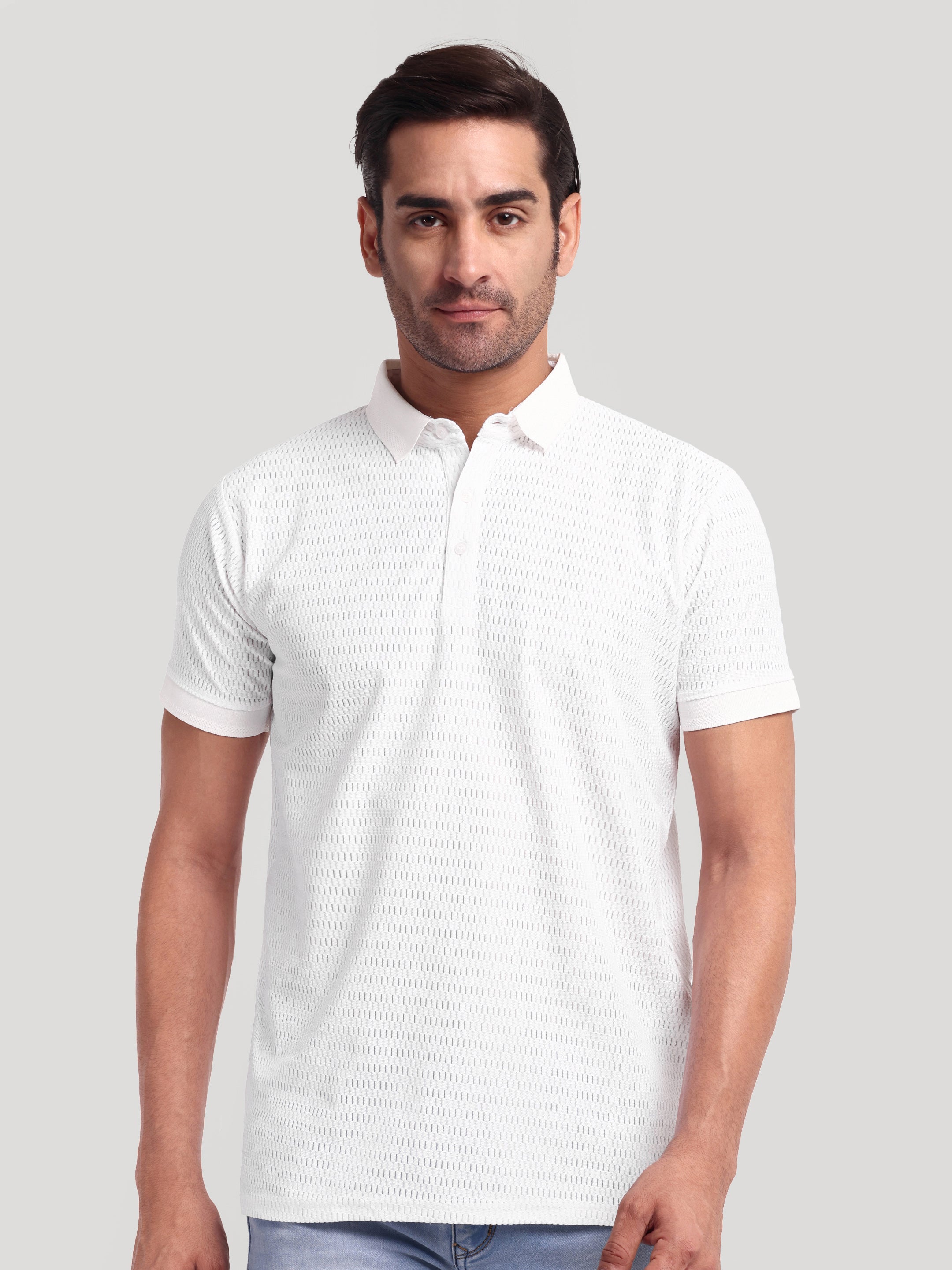 Luxurit Geometric Print Polo Neck Cotton Men's T-Shirt