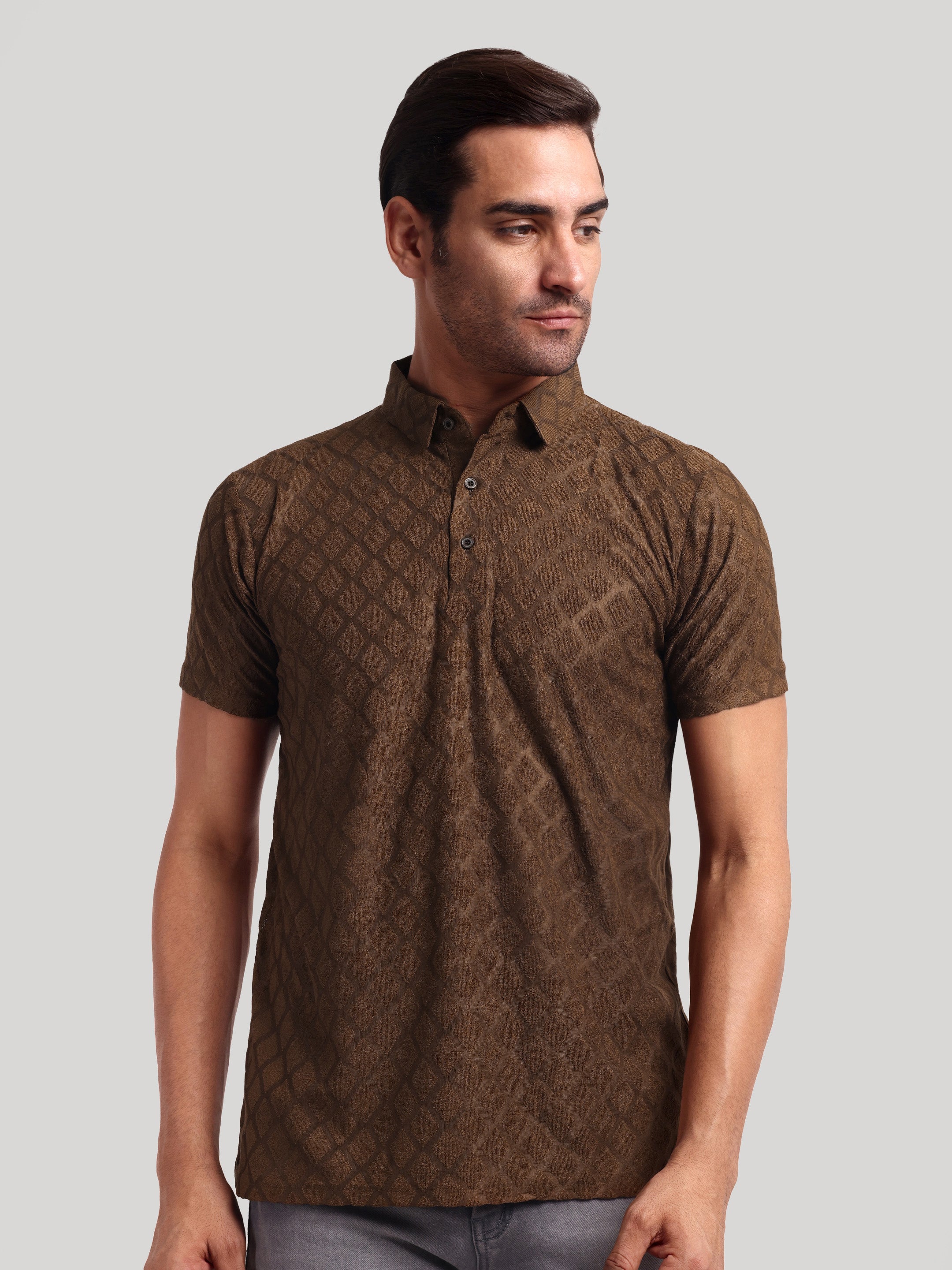 Luxurit Self Design Polo Neck Cotton Men's T-Shirt