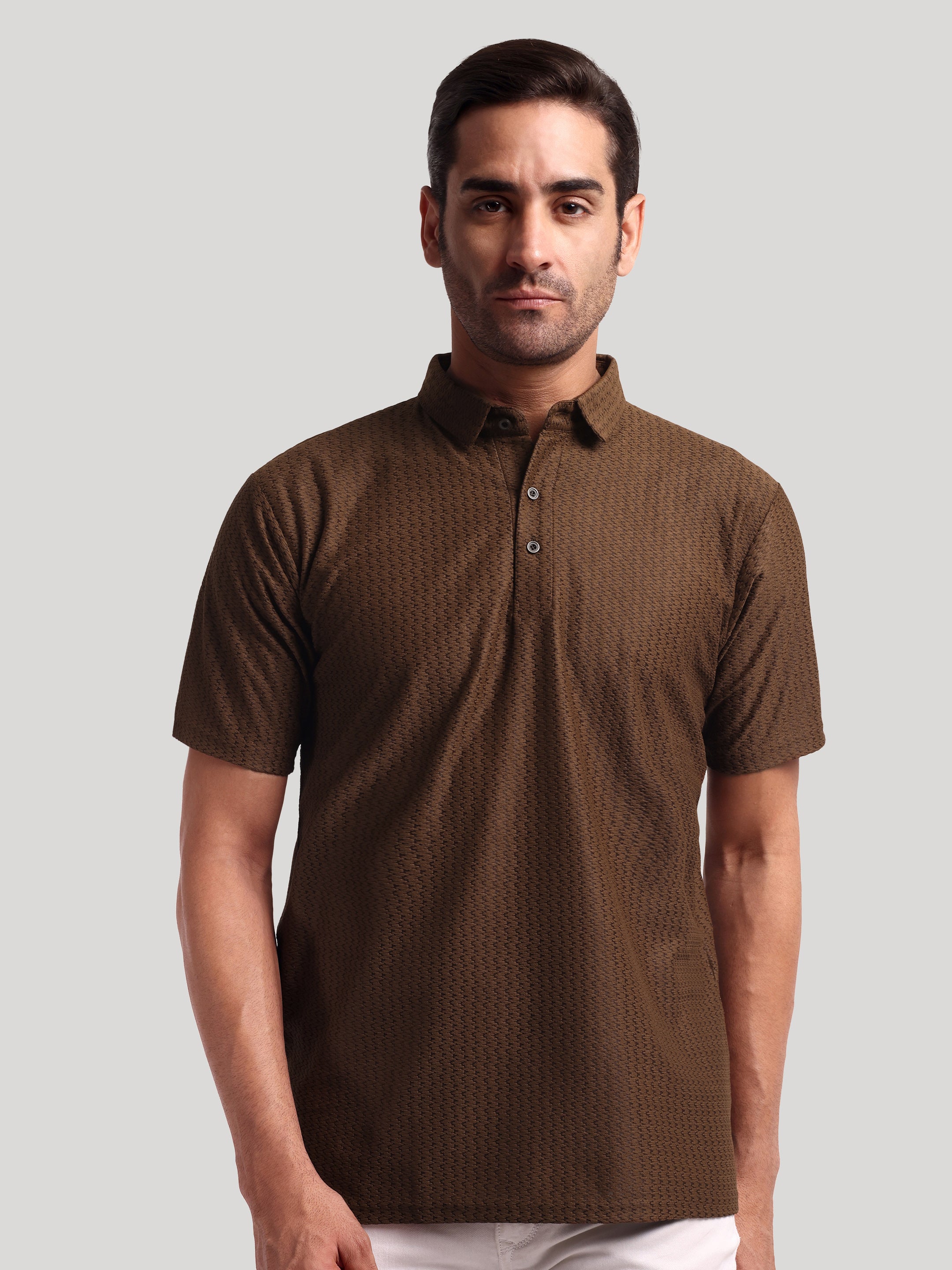 Luxurit Knitted Textured Cotton Fit Polo Men's T-Shirt