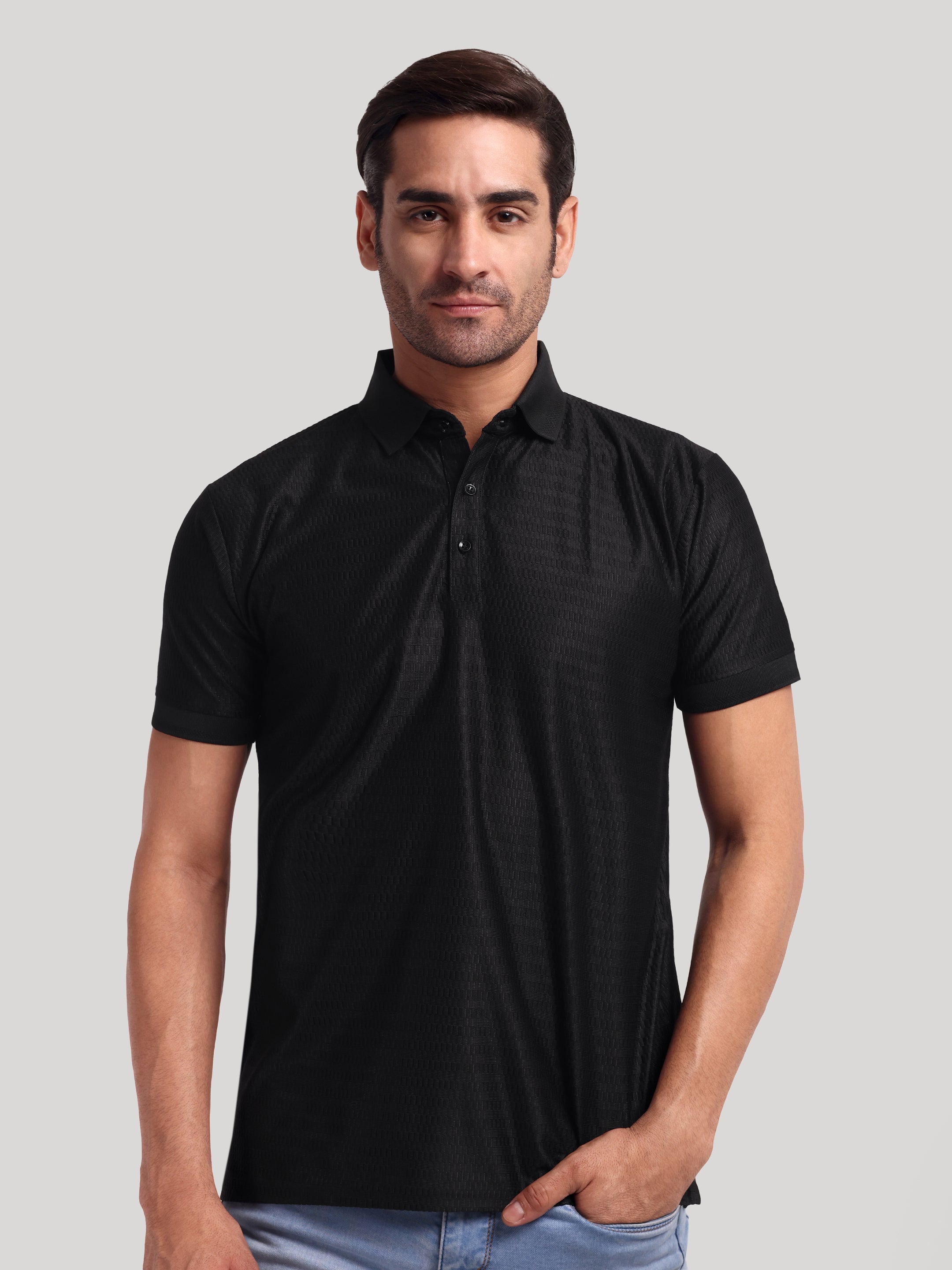 Luxurit Geometric Print Polo Neck Cotton Men's T-Shirt