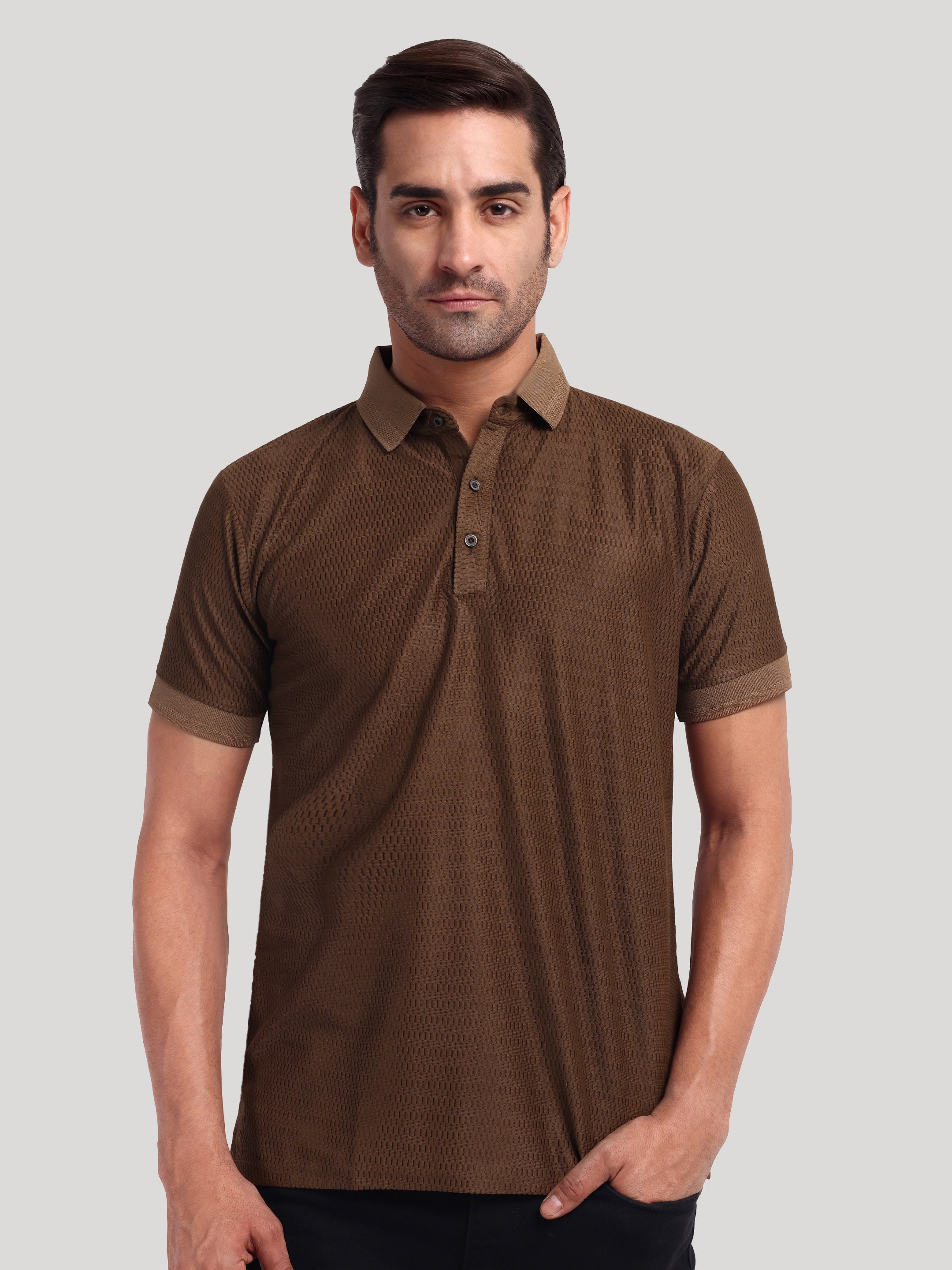Luxurit Geometric Print Polo Neck Cotton Men's T-Shirt