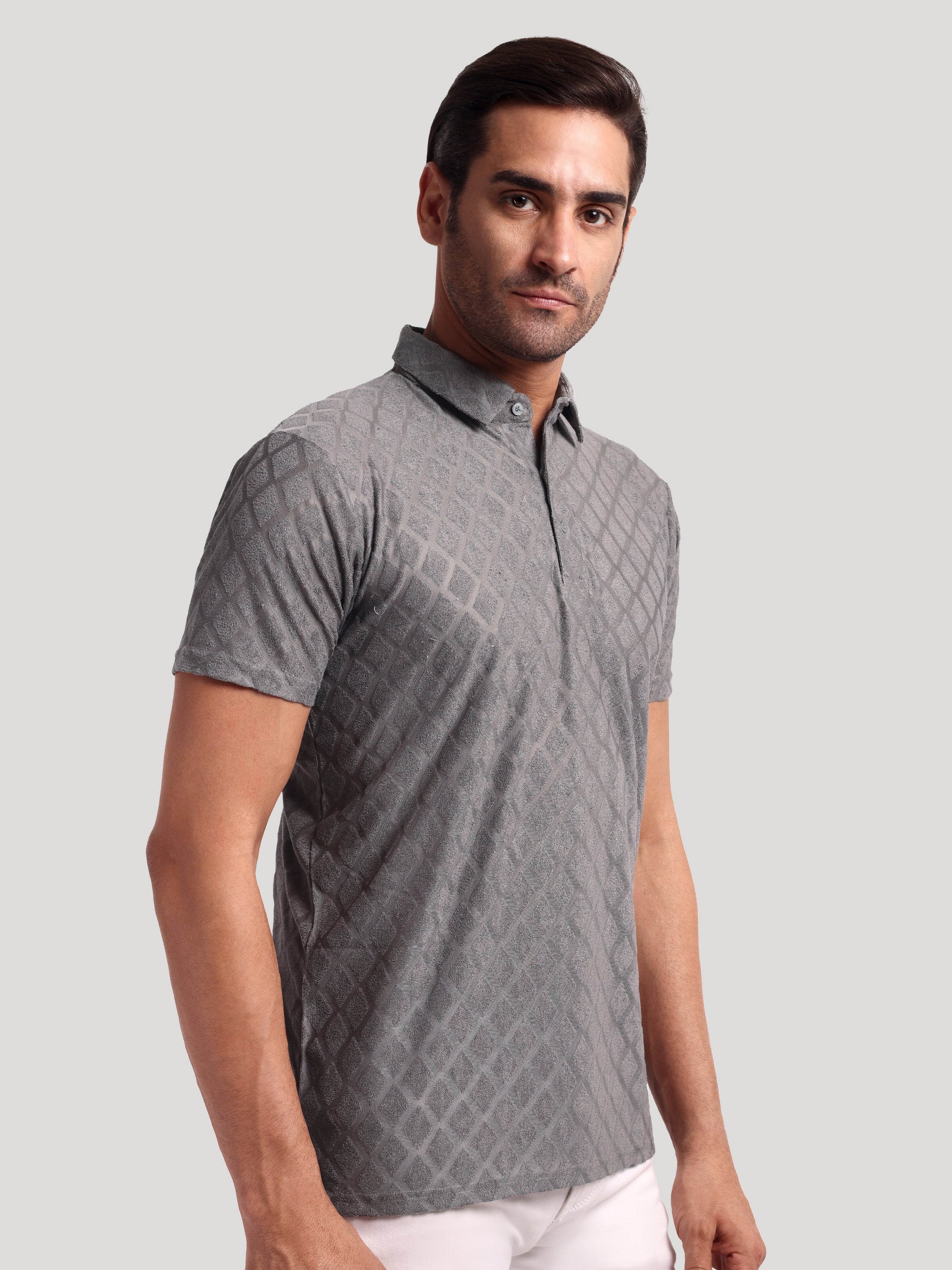 Luxurit Self Design Polo Neck Cotton Men's T-Shirt