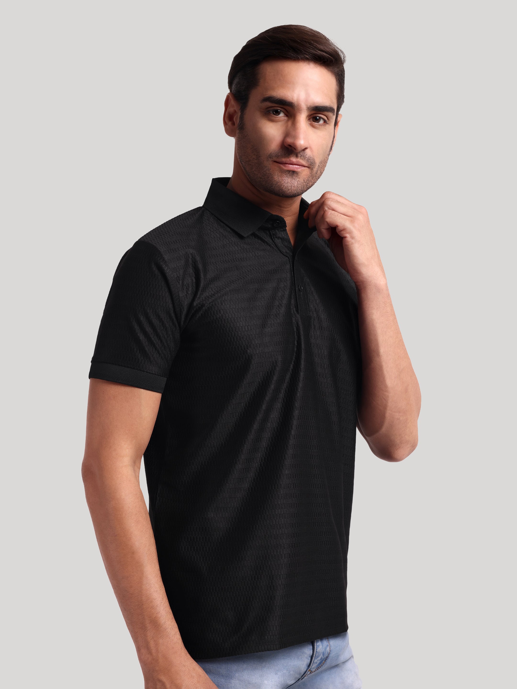 Luxurit Geometric Print Polo Neck Cotton Men's T-Shirt
