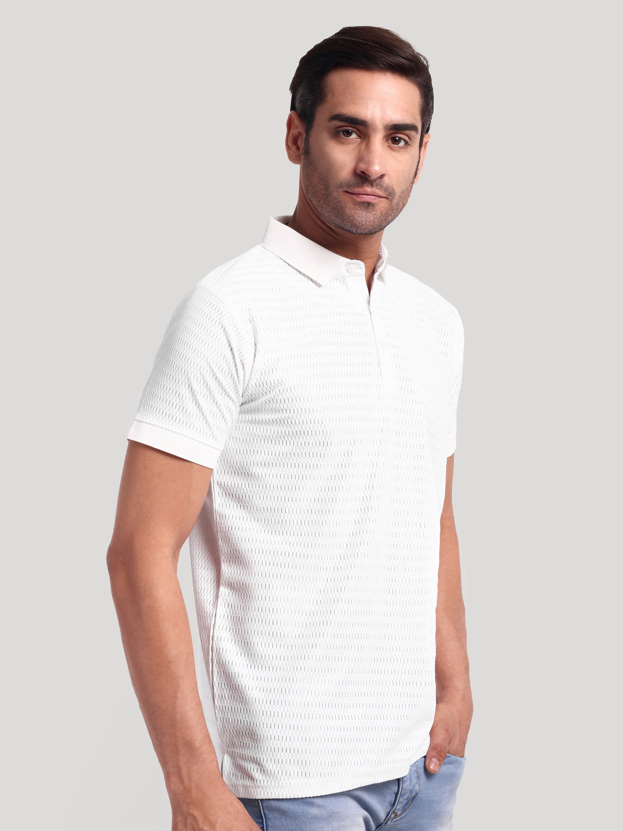 Luxurit Geometric Print Polo Neck Cotton Men's T-Shirt