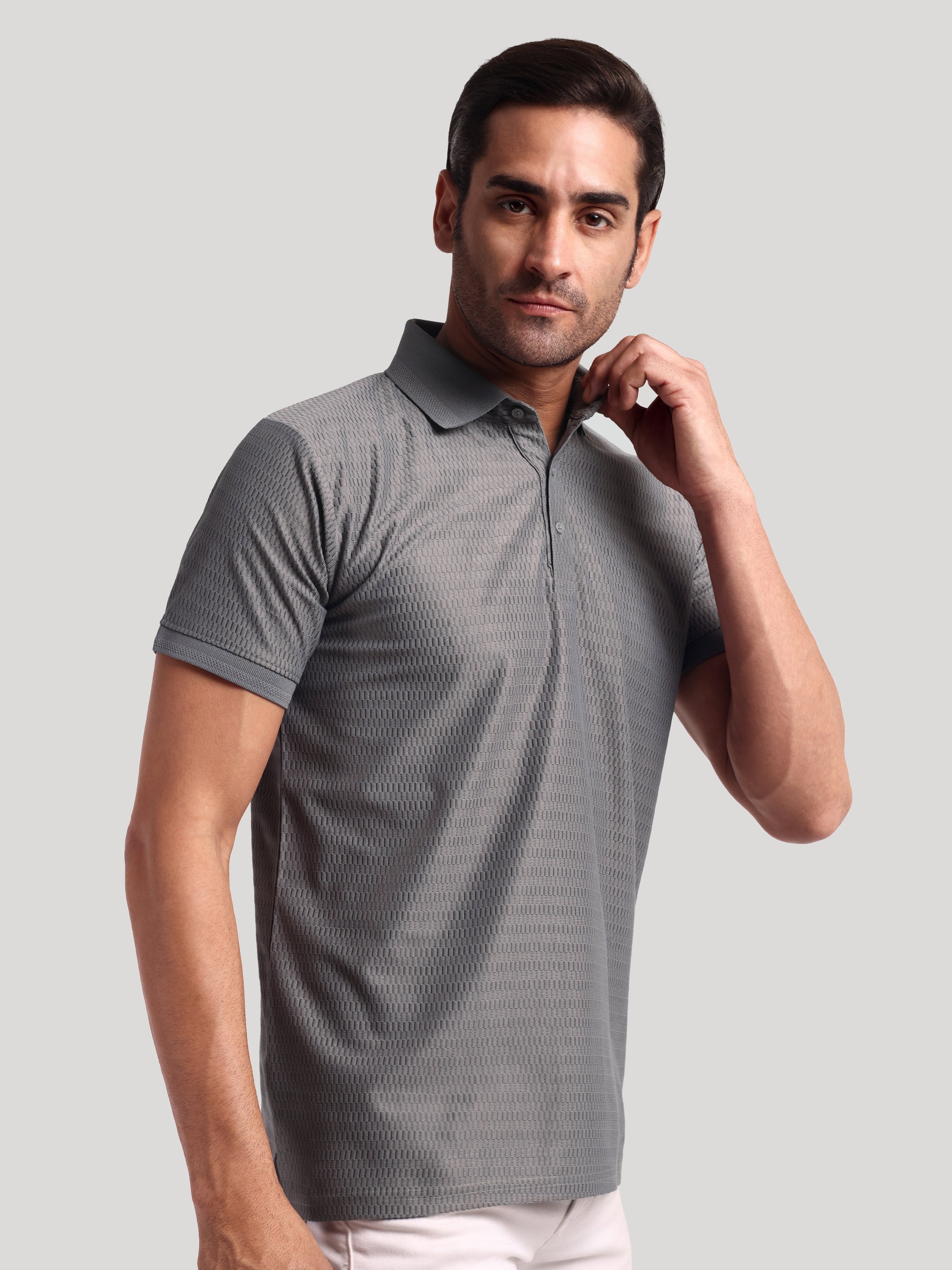 Luxurit Geometric Print Polo Neck Cotton Men's T-Shirt