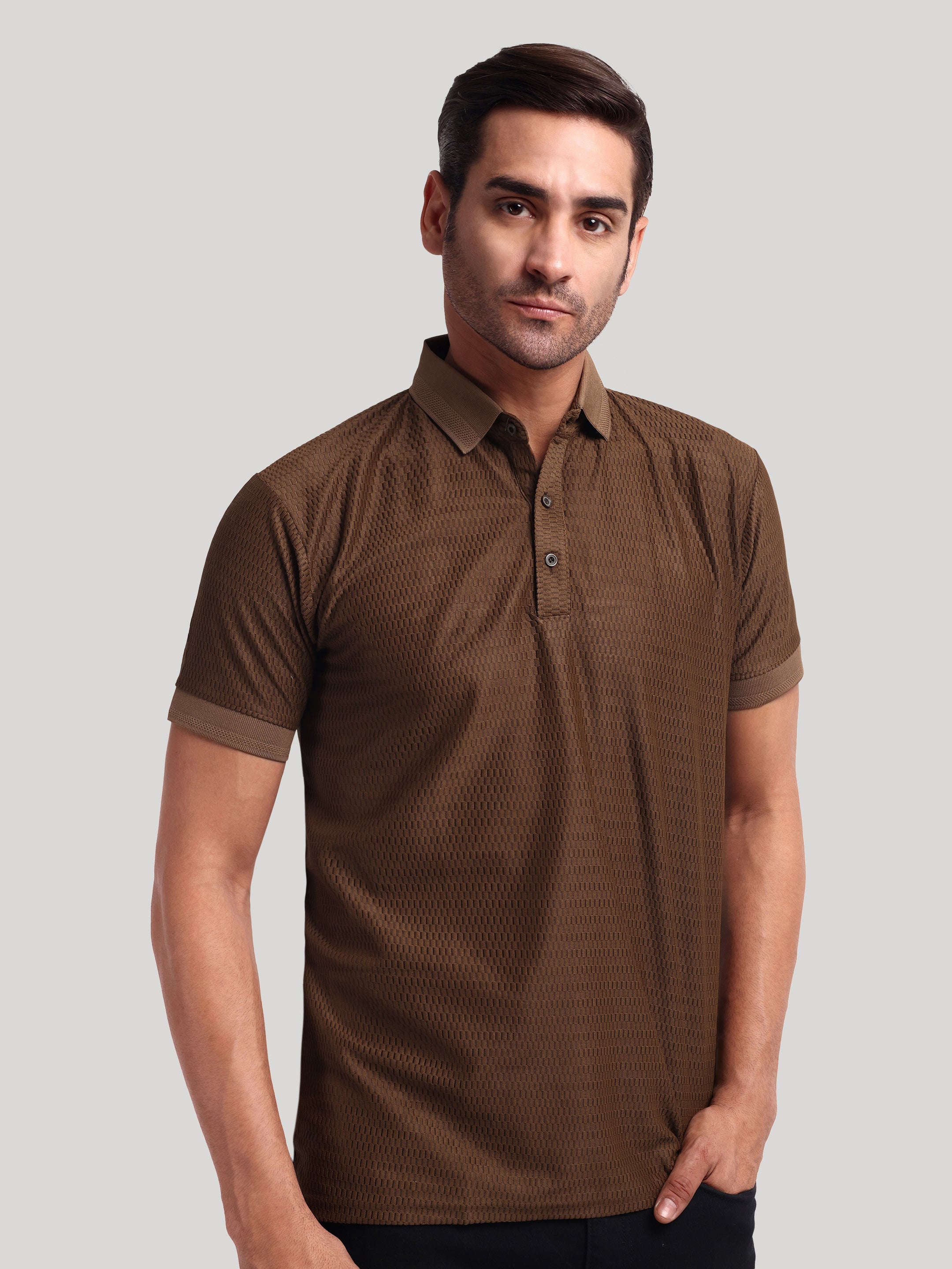 Luxurit Geometric Print Polo Neck Cotton Men's T-Shirt
