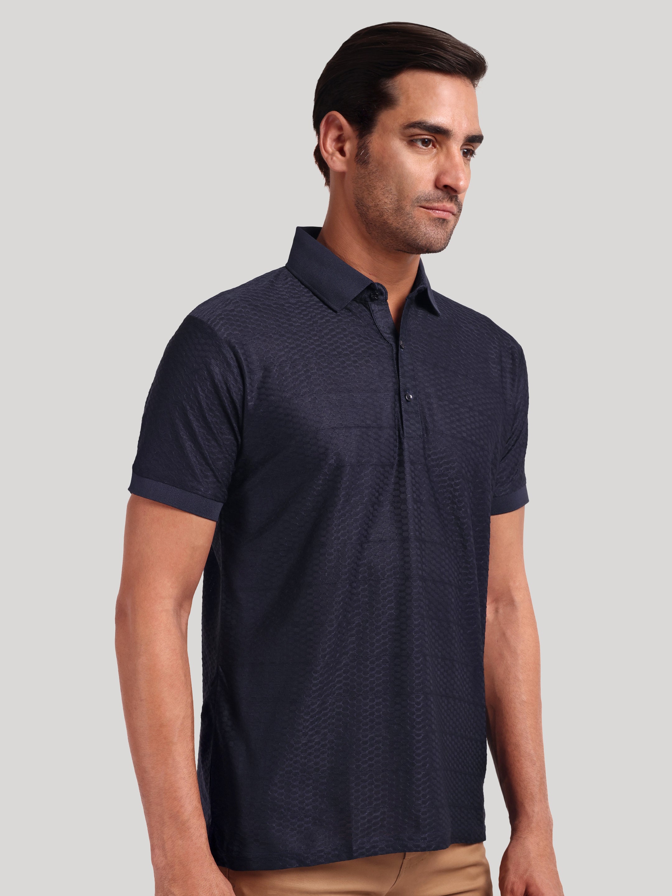 Luxurit Geometric Design Polo Neck Cotton Men's T-Shirt