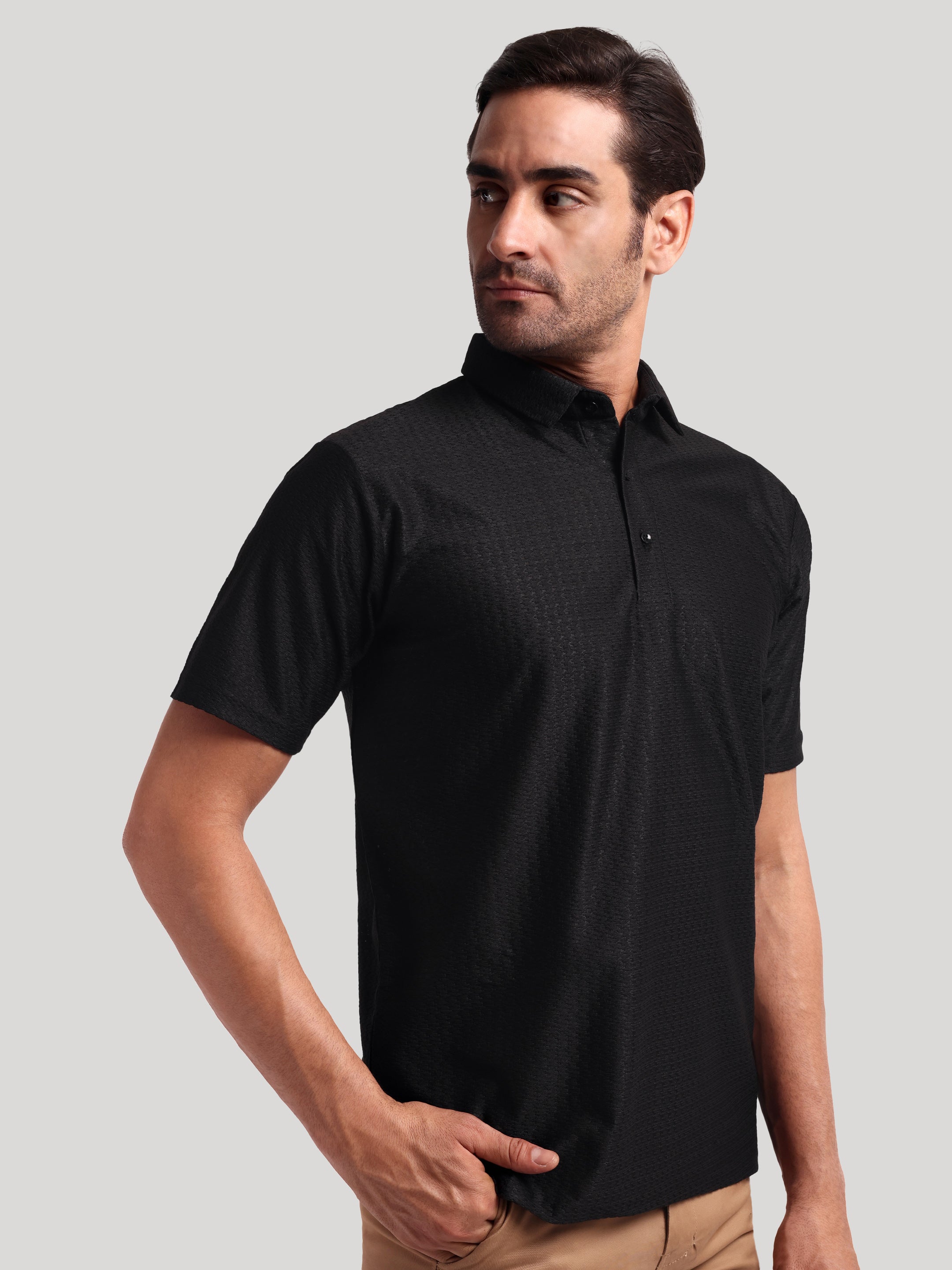 Luxurit Knitted Textured Cotton Fit Polo Men's T-Shirt