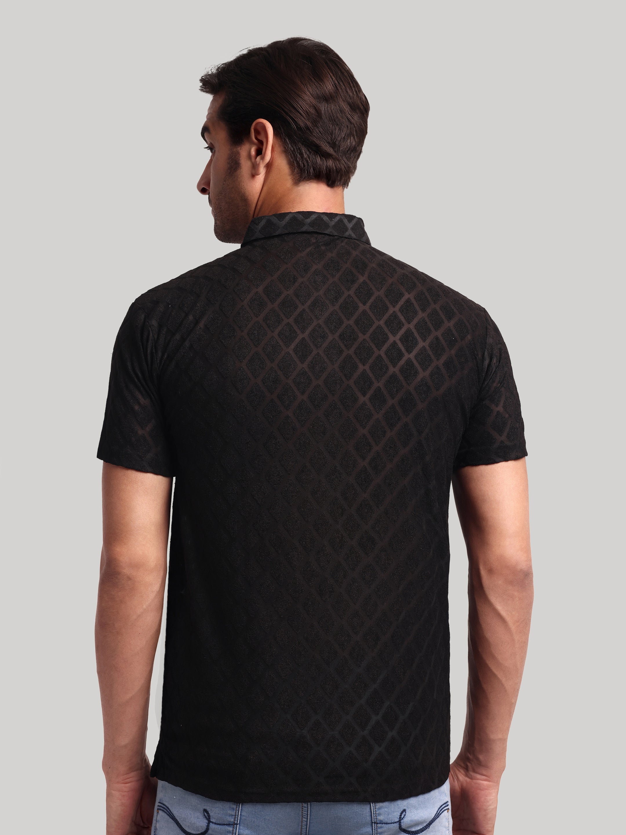 Luxurit Mens Self Design Polo Neck Cotton Mens and Boys T-Shirt - TS06 (IN, Alpha, 2XL, Regular, Black)