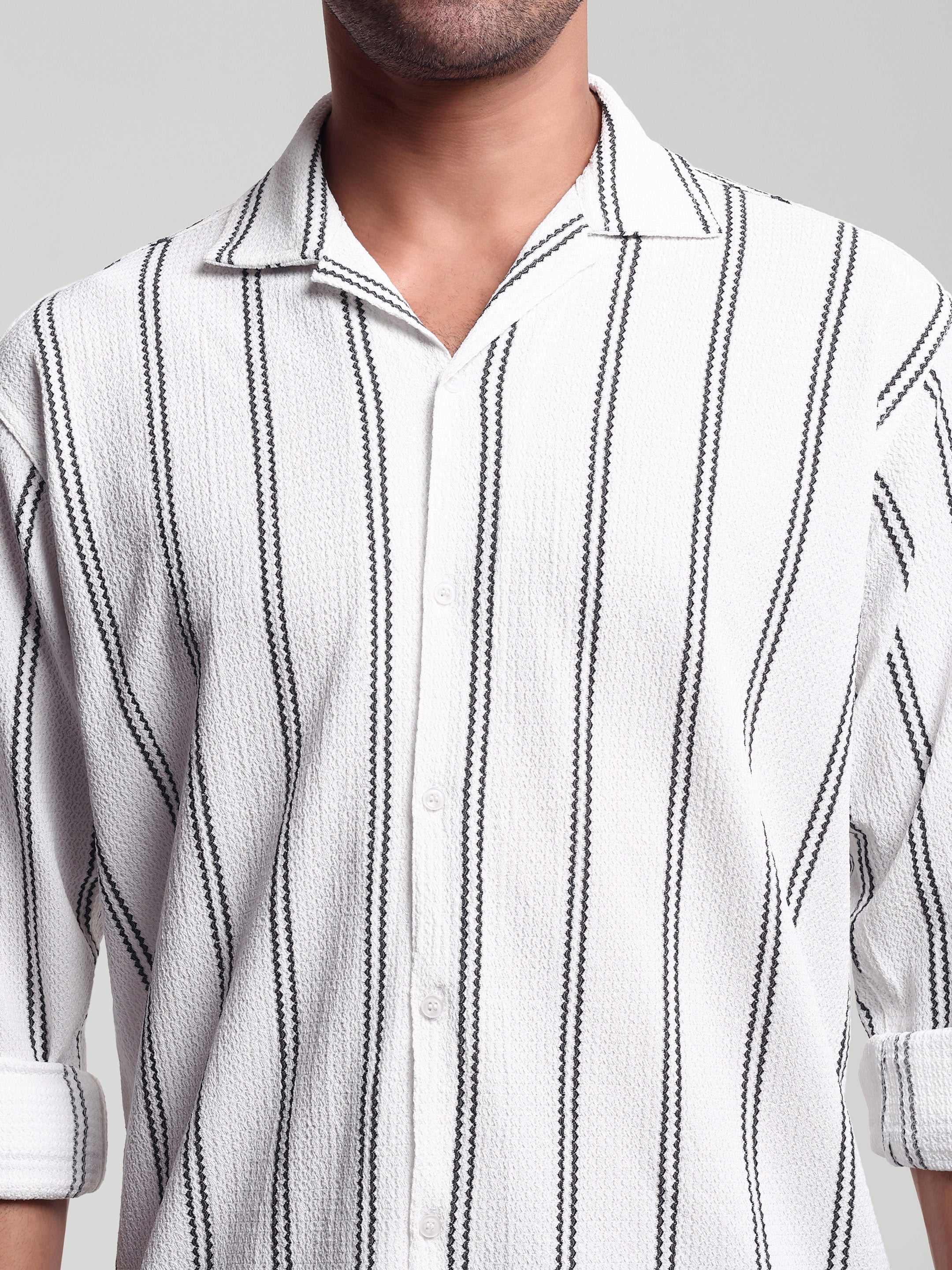 Luxurit Men Relaxed Fit Fit Striped, Self Design Button Down Collar Casual Shirt