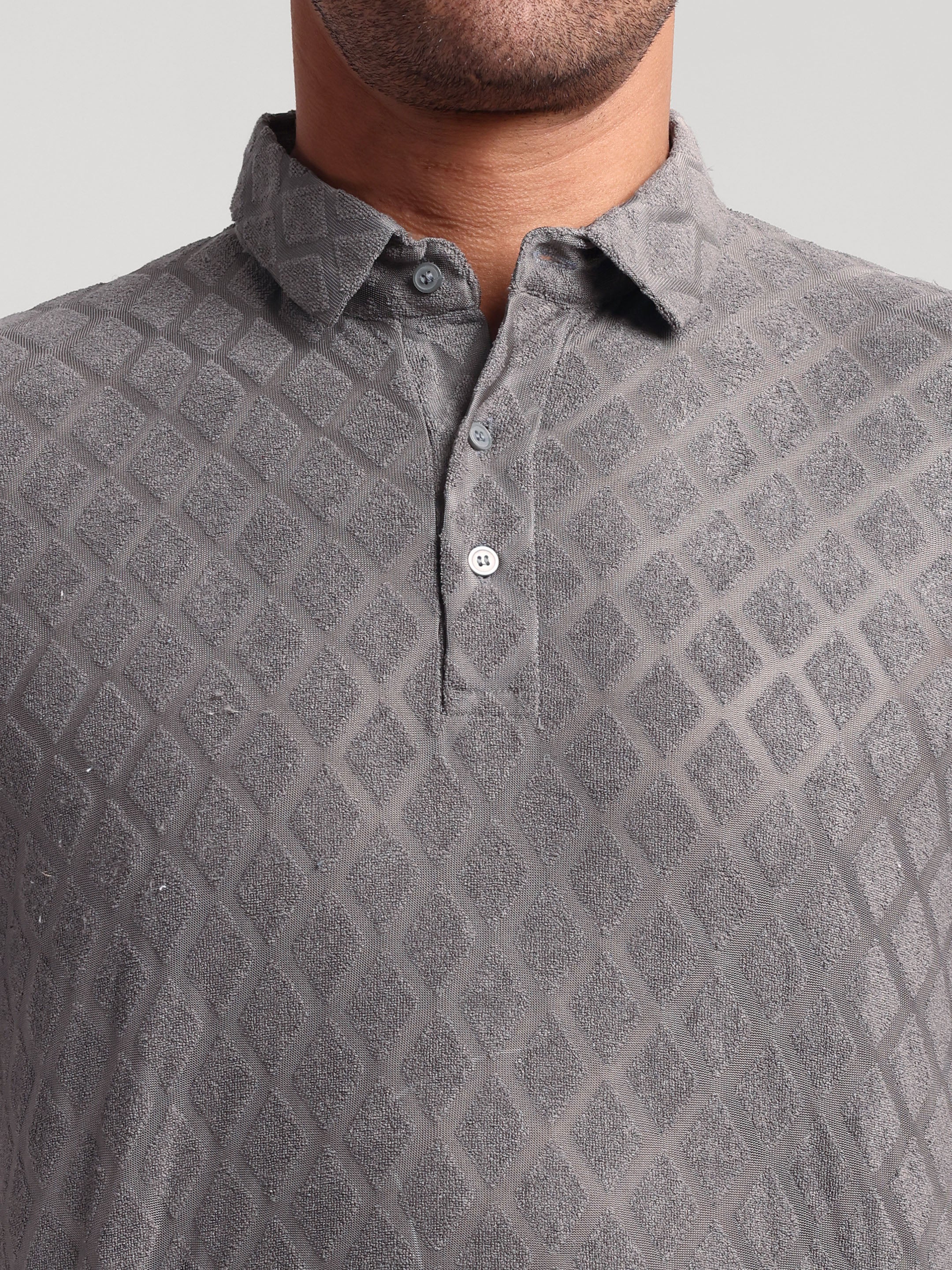Luxurit Self Design Polo Neck Cotton Men's T-Shirt