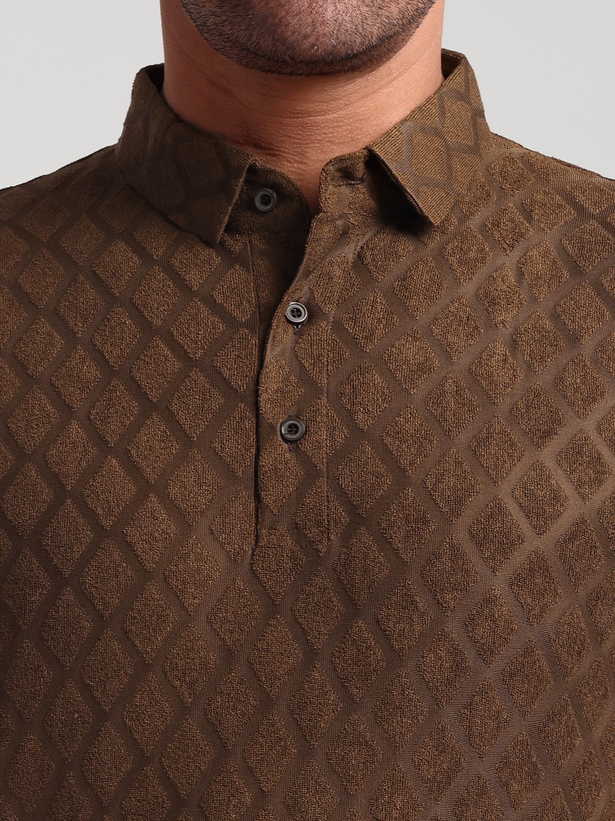 Luxurit Self Design Polo Neck Cotton Men's T-Shirt