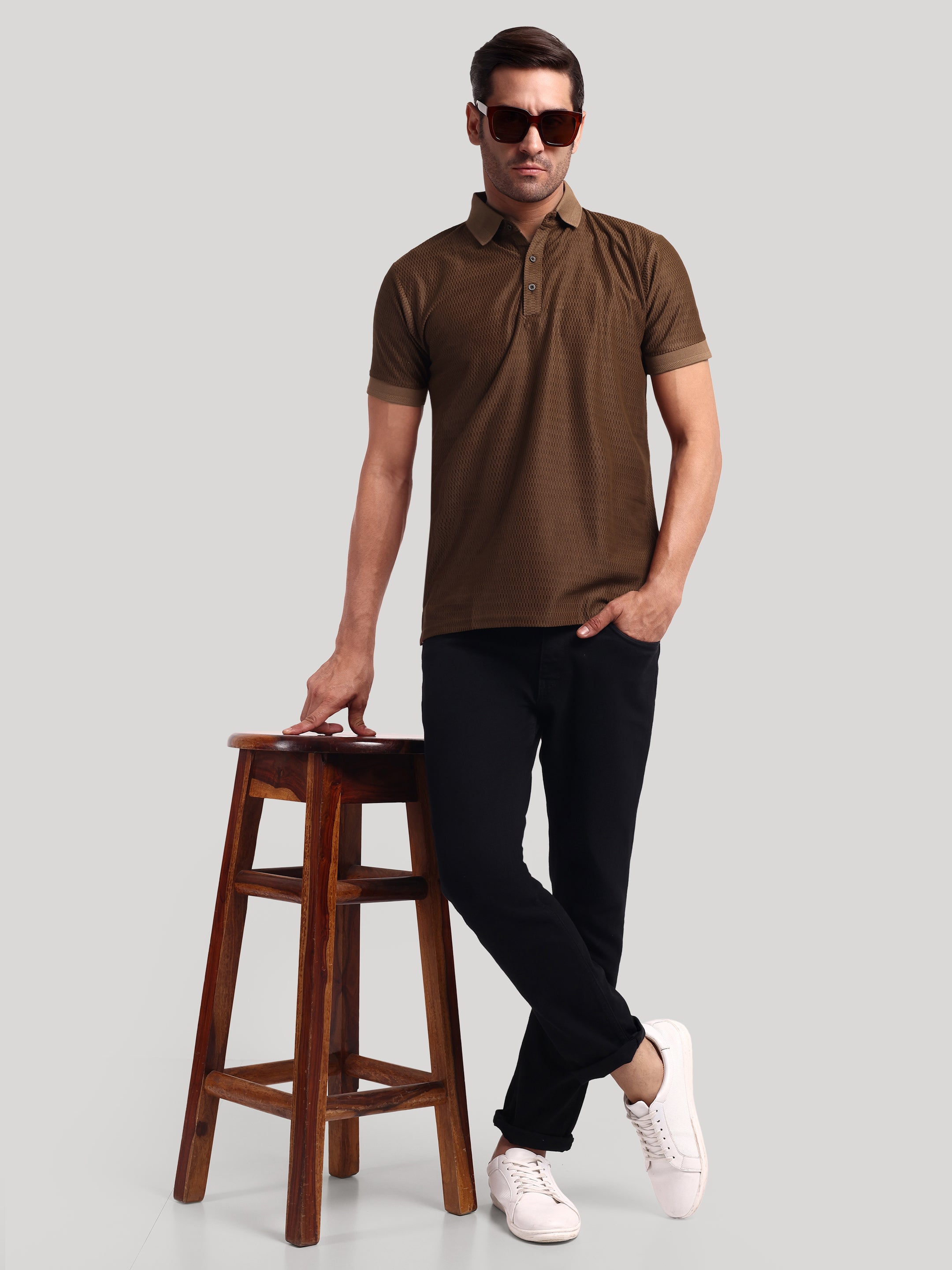 Luxurit Geometric Print Polo Neck Cotton Men's T-Shirt
