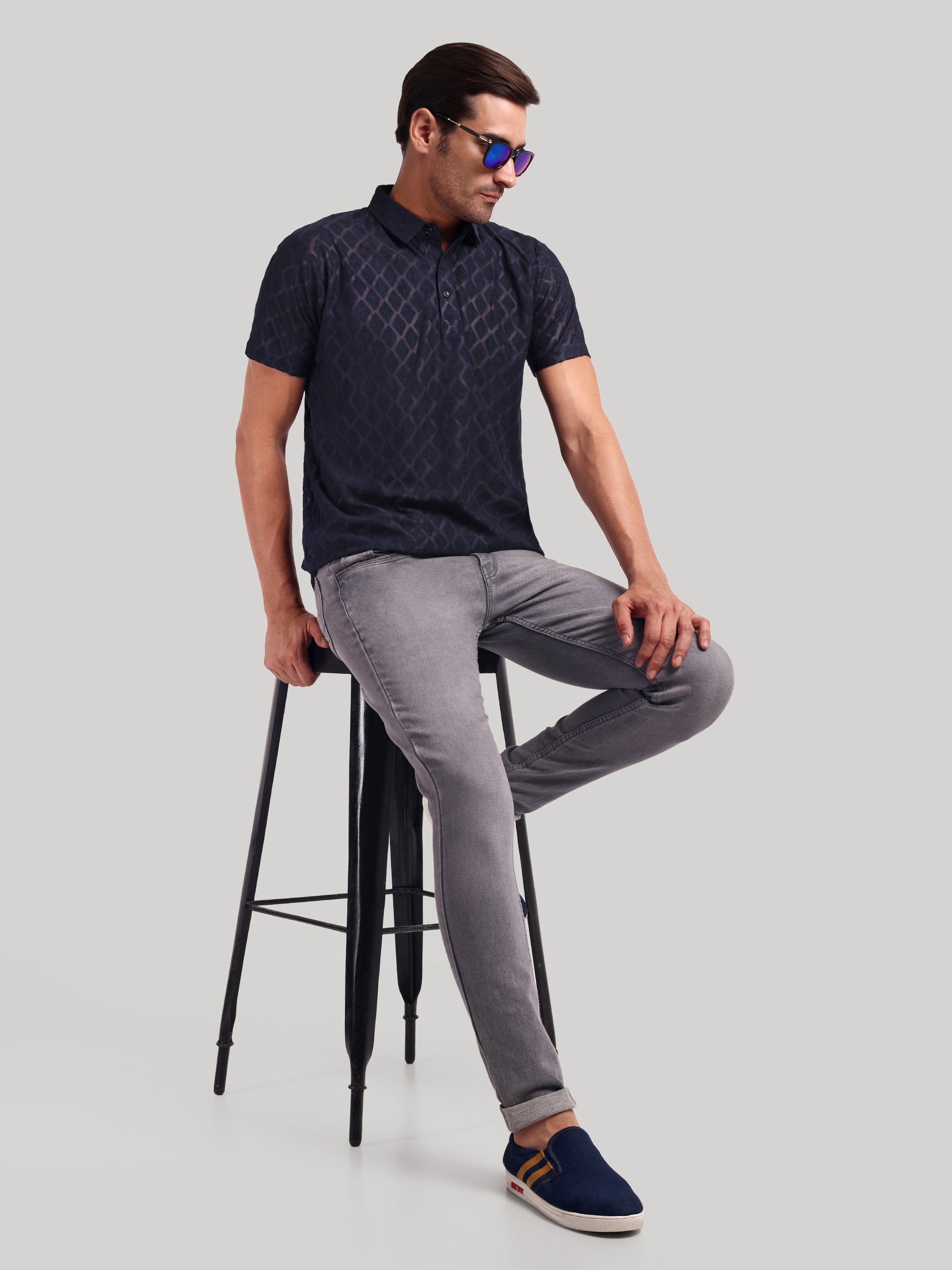 Luxurit Self Design Polo Neck Cotton Men's T-Shirt